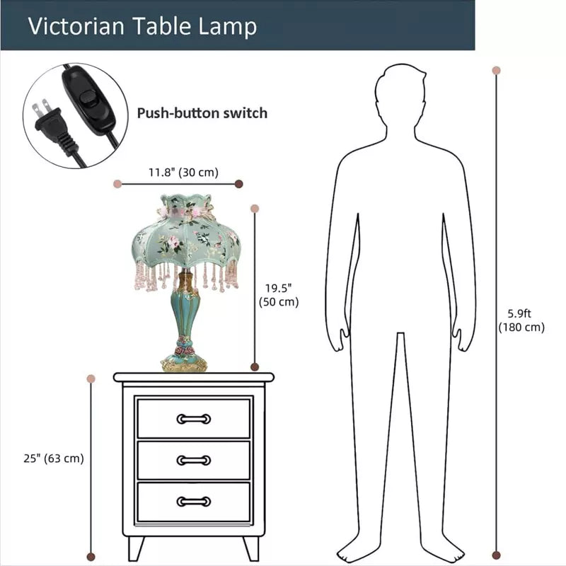 Floral Victorian Lamp Green Fabric Table Lamp