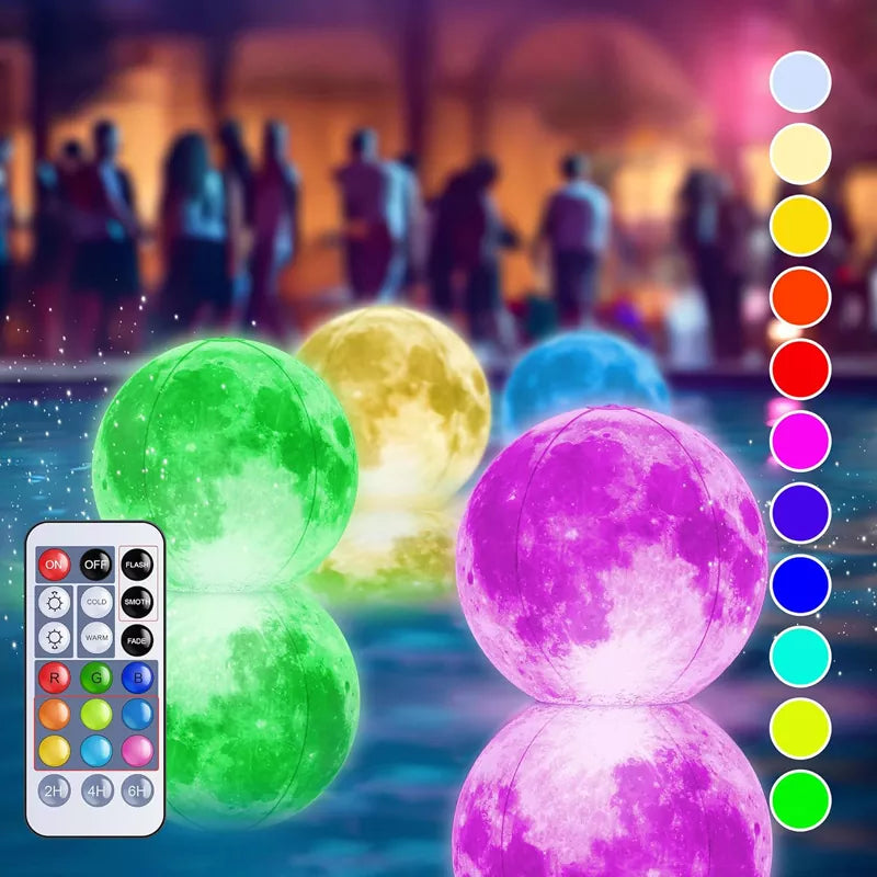 16" Full Moon Inflatable Solar Pool Lights That Float