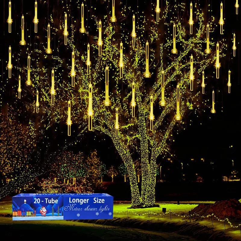 20 Tube Meteor Shower Lights Outdoor Christmas Decoration Icicle Lights
