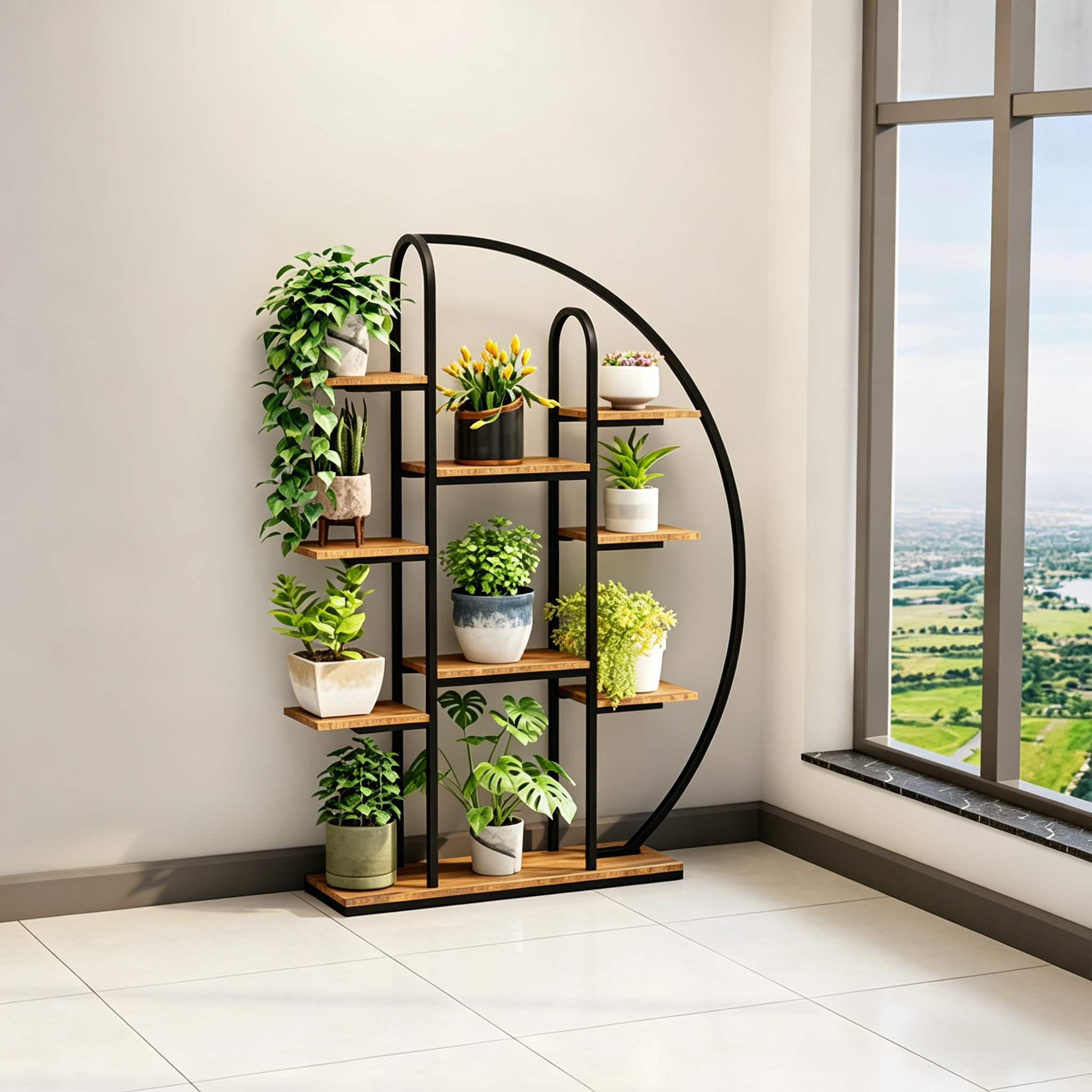 62.2 Inch Tall 9 Tier Metal Indoor Plant Stand with Grow Lights