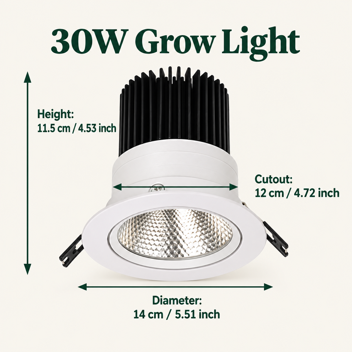 Full Spectrum Adjustable Recessed Ceiling LED Grow Light for Plants -G1