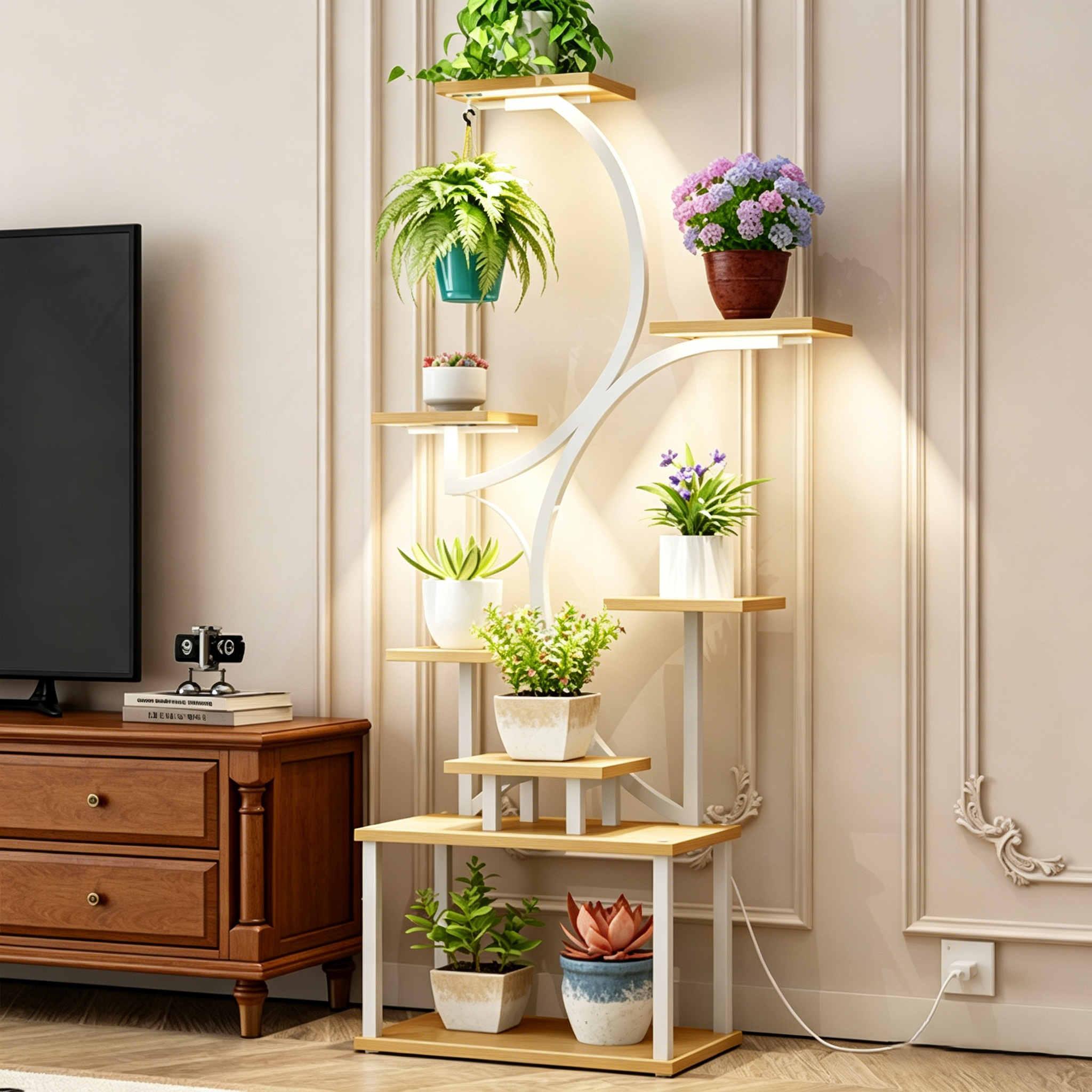 62" Tall 8-Tier Holder Plant Shelf Lighted Corner Plant Stands for Indoor Growing