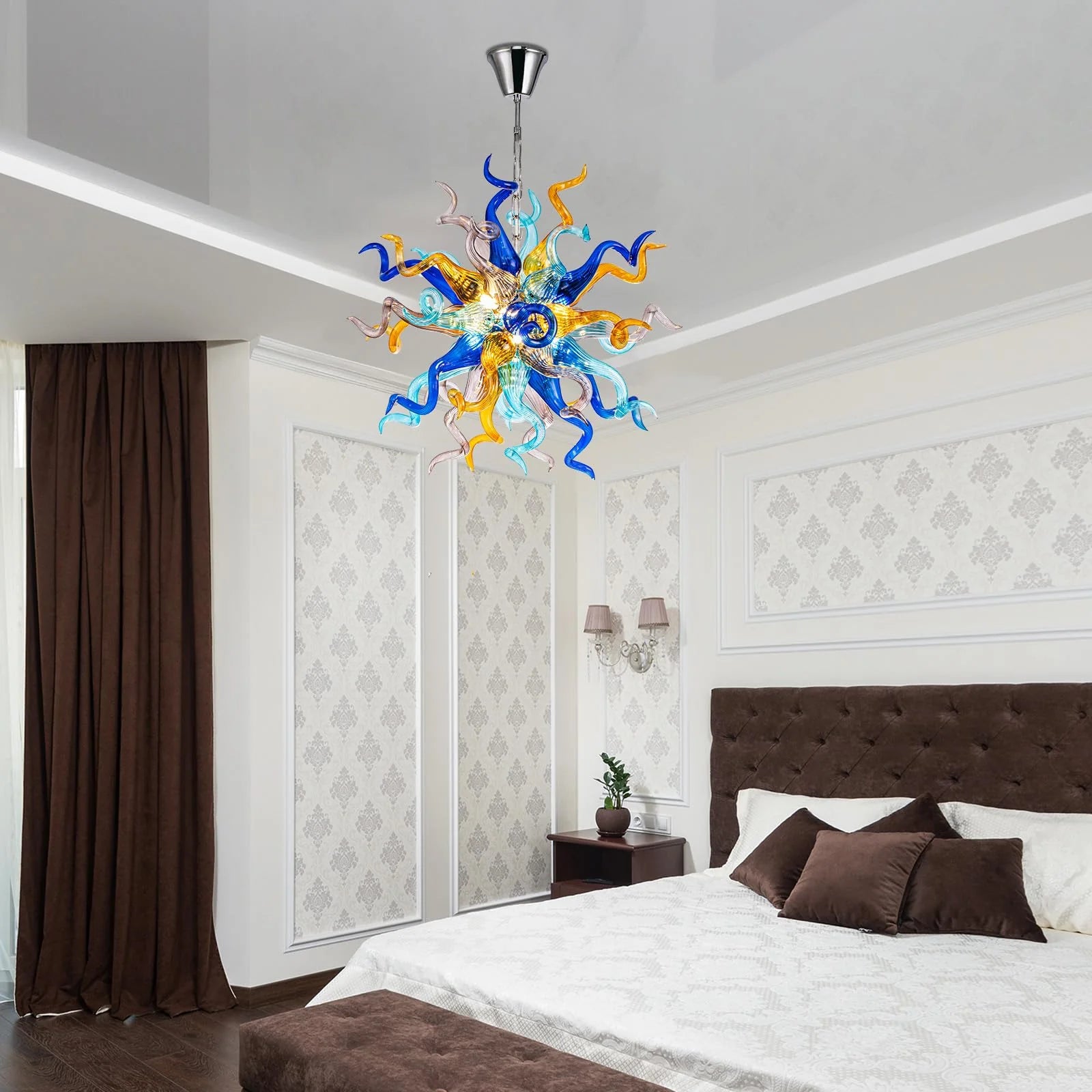 Sputnik Blown Glass Chandelier Multi-color Chihuly Style