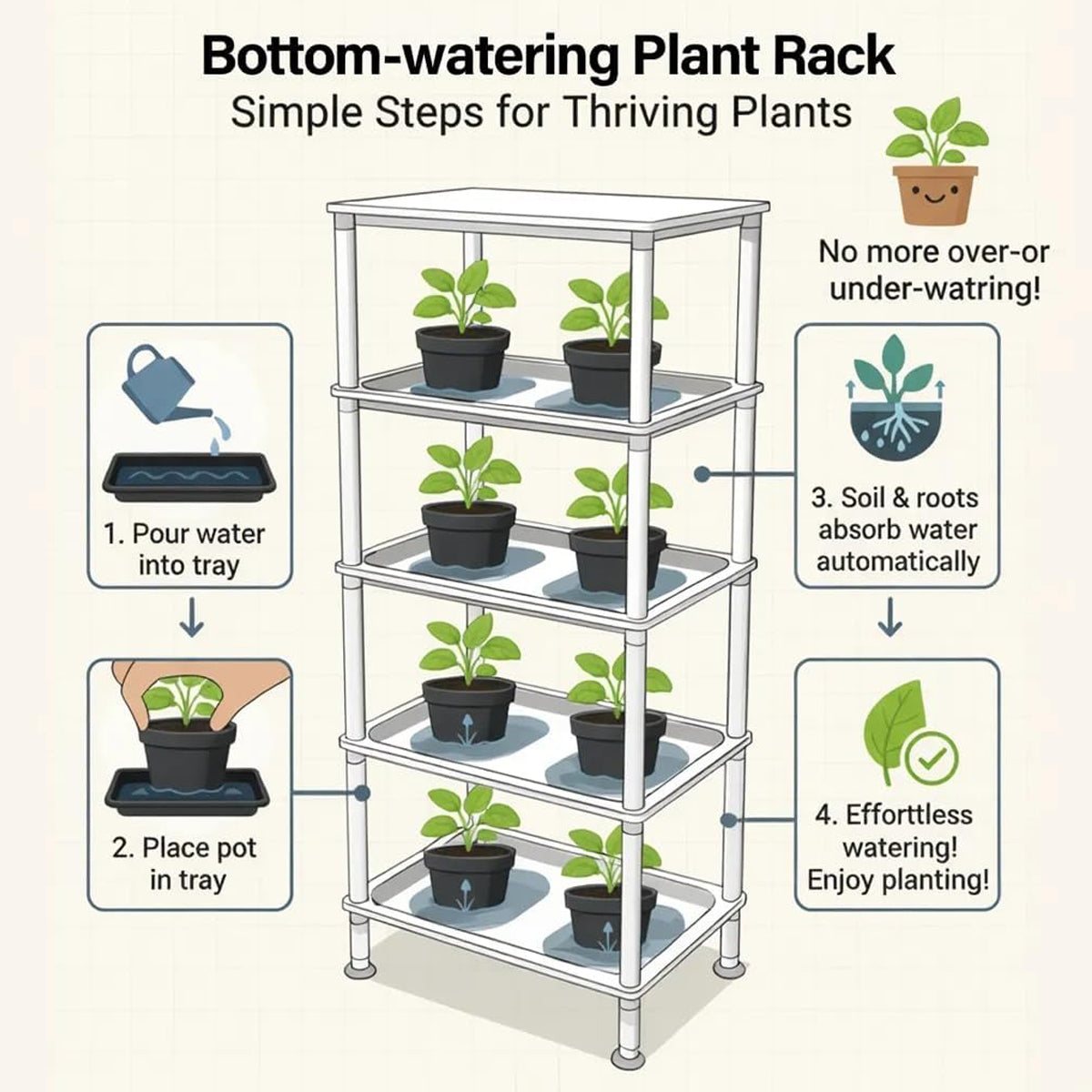 5-Tier Seed Starter Trays Plant Stand with LED Grow Light (Auto-Timer)