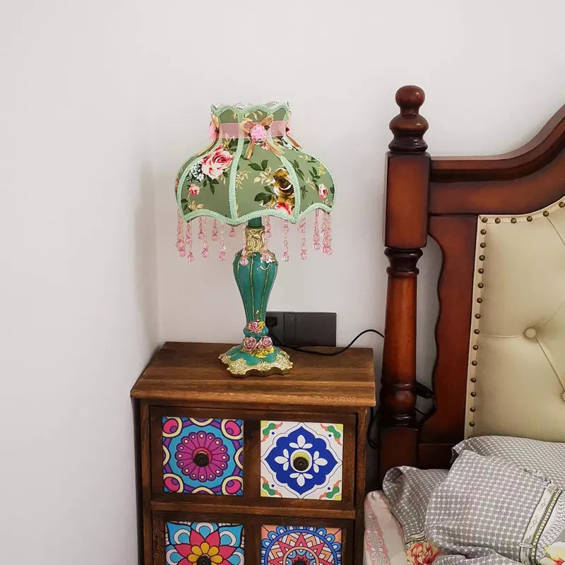 Floral Victorian Lamp Green Fabric Table Lamp