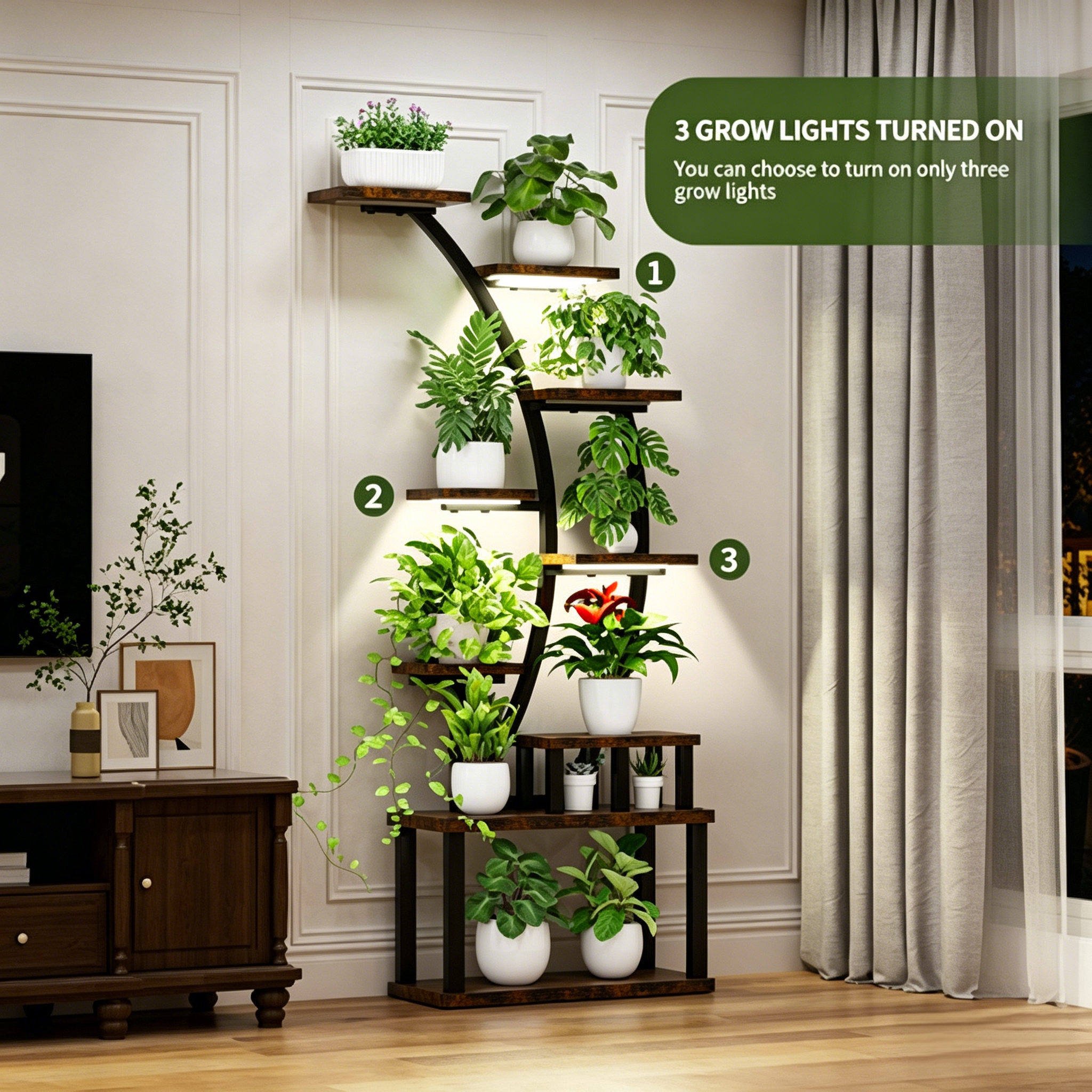 9-Tiered 63.6" Tall Plant Stand with 5 Grow Lights