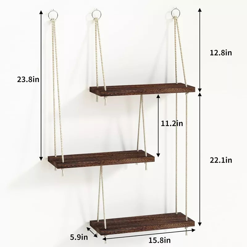 Hanging Shelves for Wall 3 Tier Boho