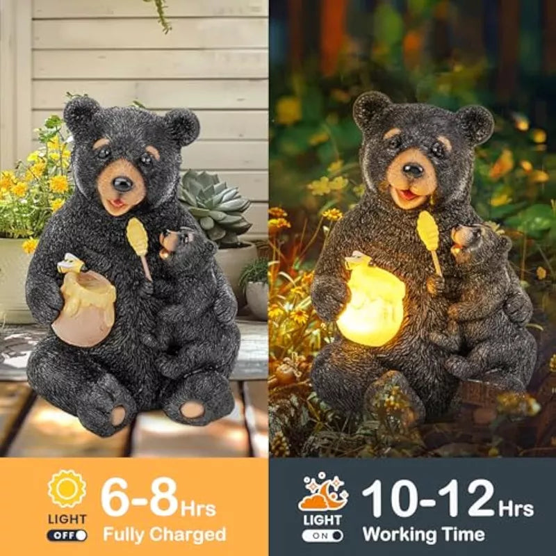 Solar Garden Statues Loving Bear Figurine Lights for Outside