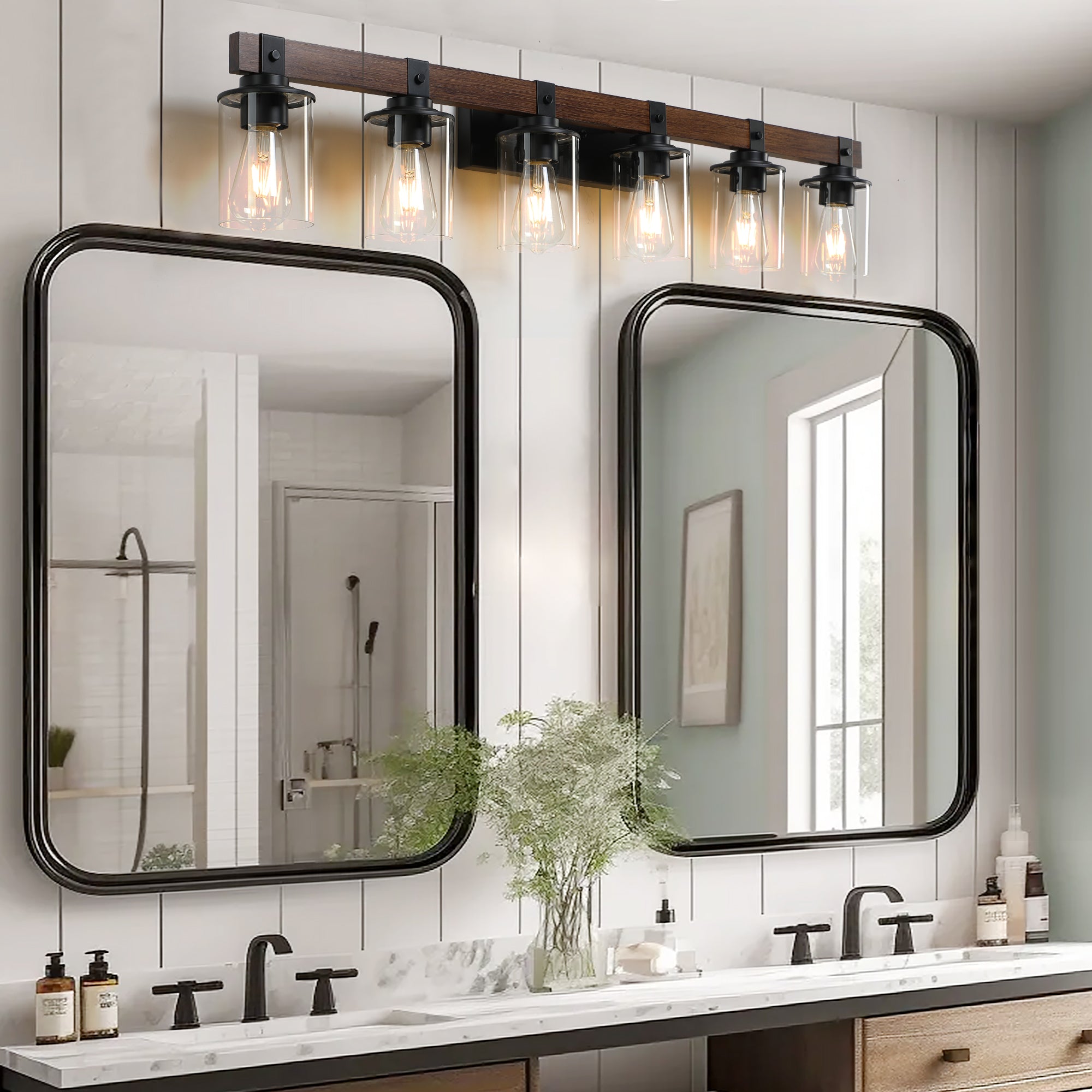 42" Rustic 6-Light Vanity Light Industrial Bathroom Wall Sconce