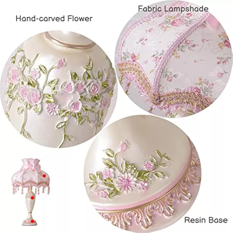 Antique Flower Decorative Table Lamp with Fabric Lampshade