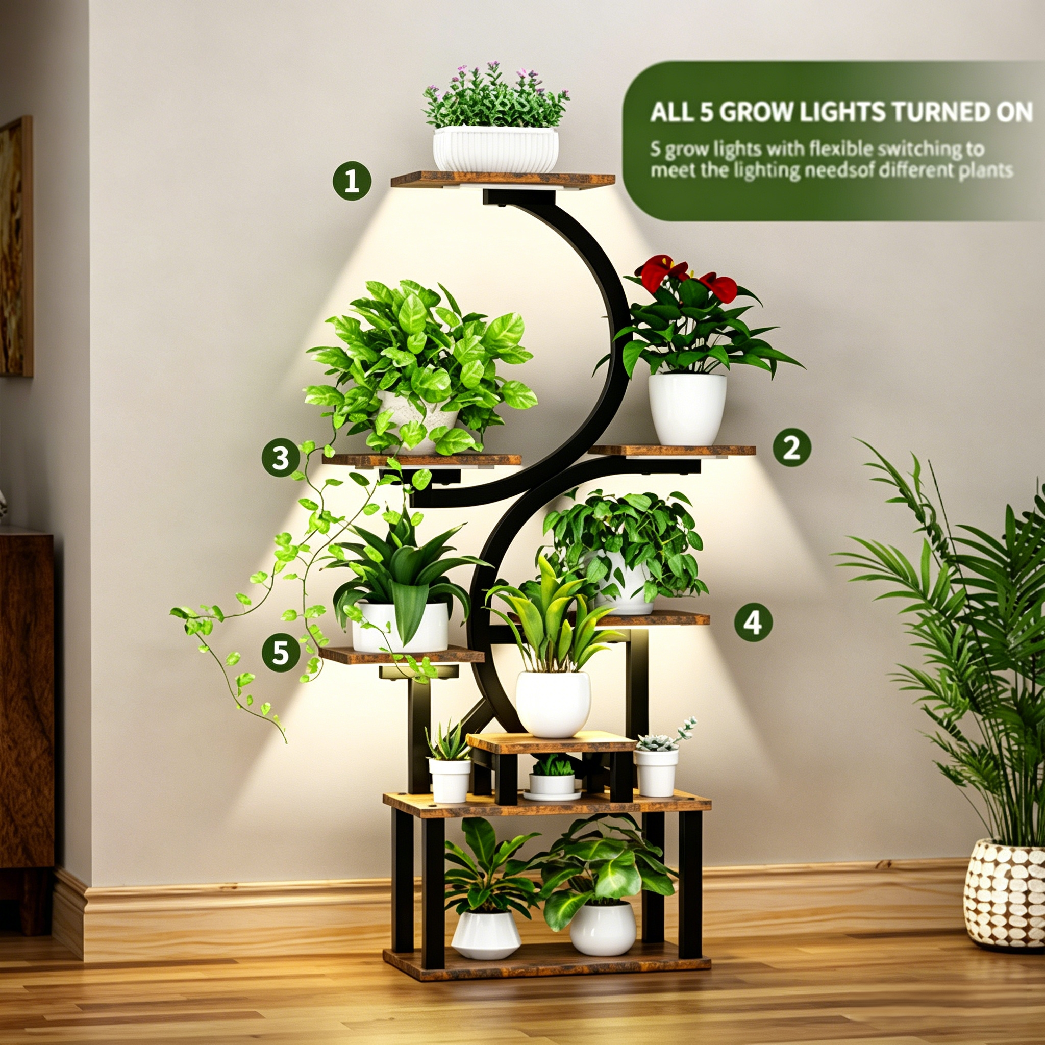 8-Tiered Indoor Plant Stand with 5 Grow Lights