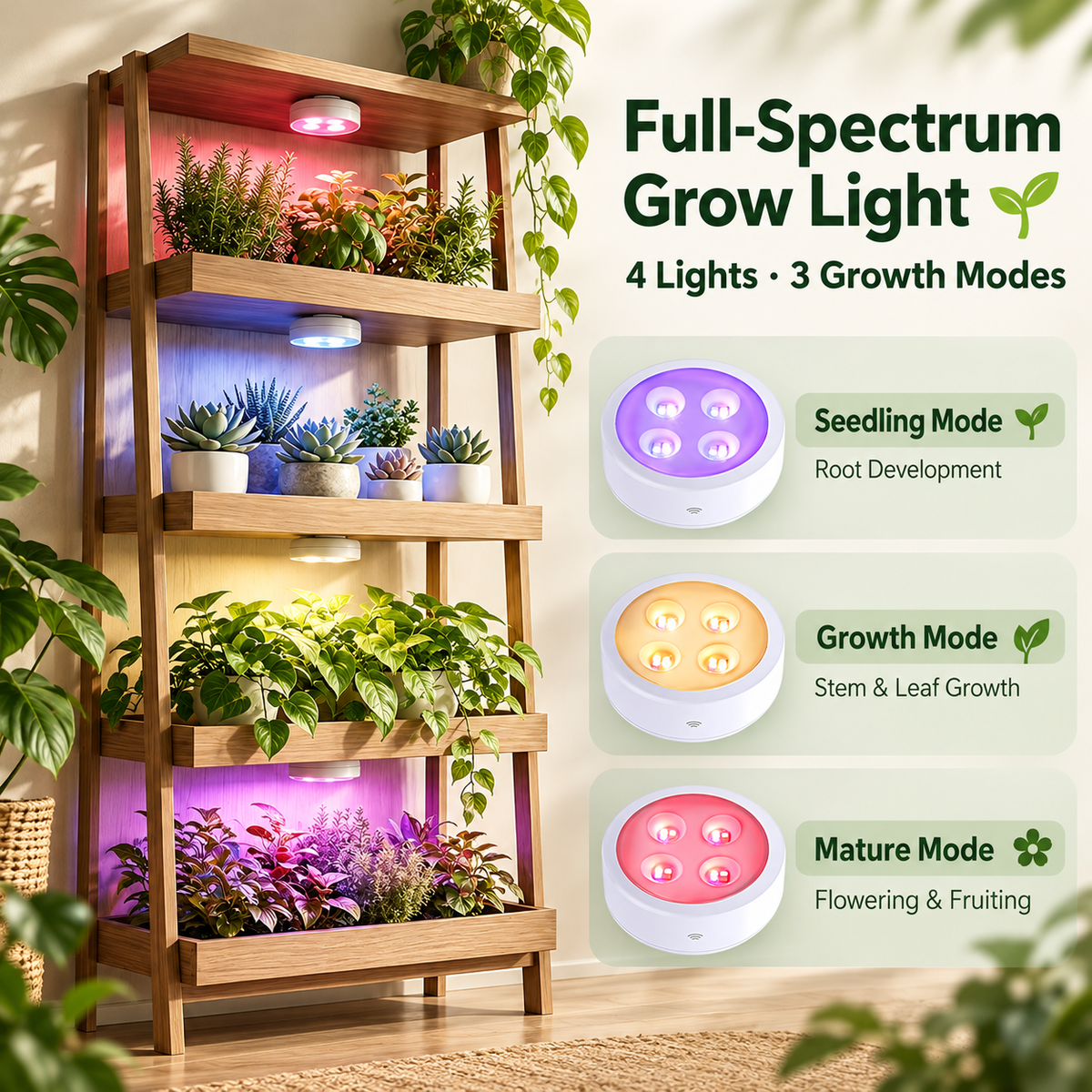 4 Pack Rechargeable Magnetic Grow Lights Full Spectrum Indoor Plants