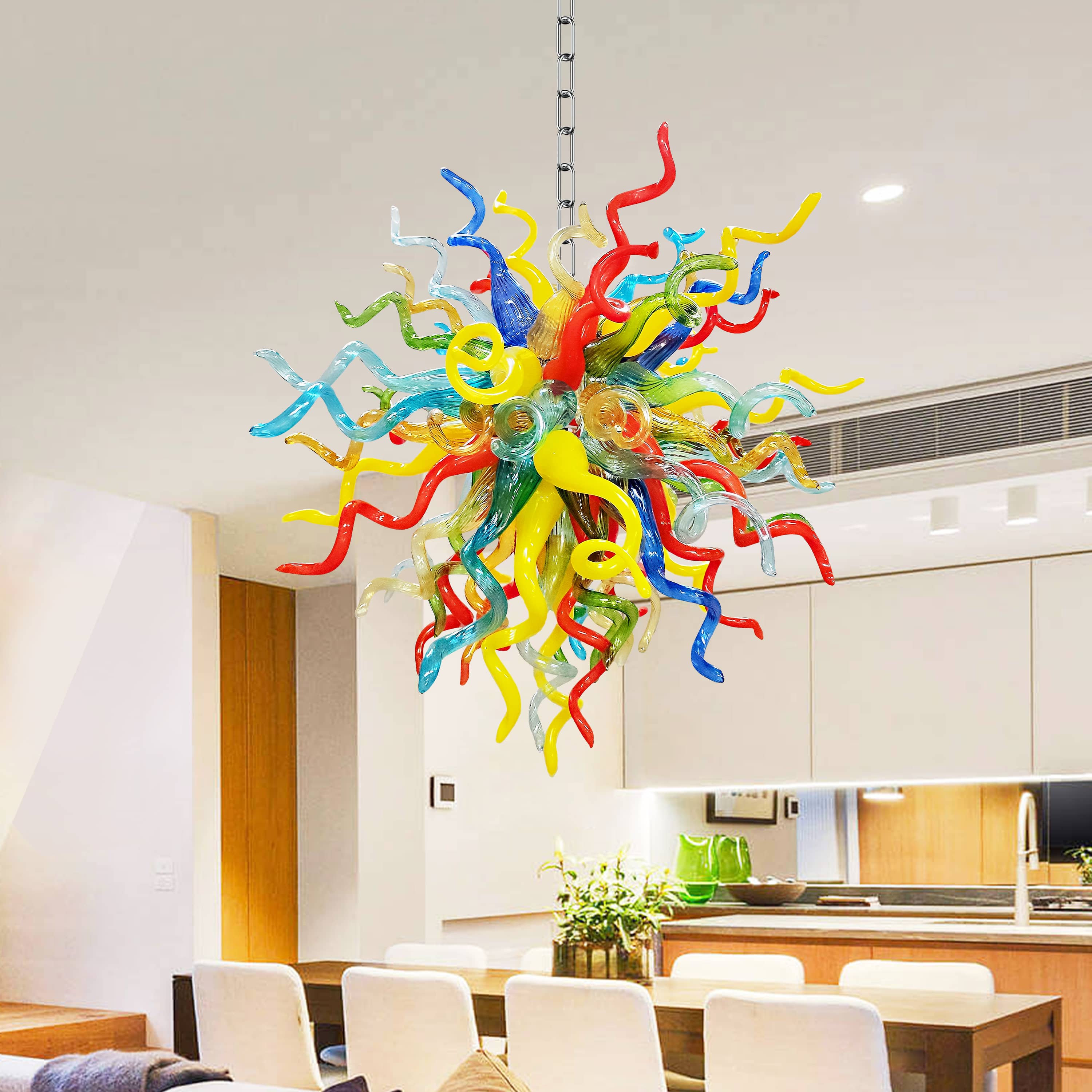 Chihuly Style Blown Glass Chandelier Multi-Color