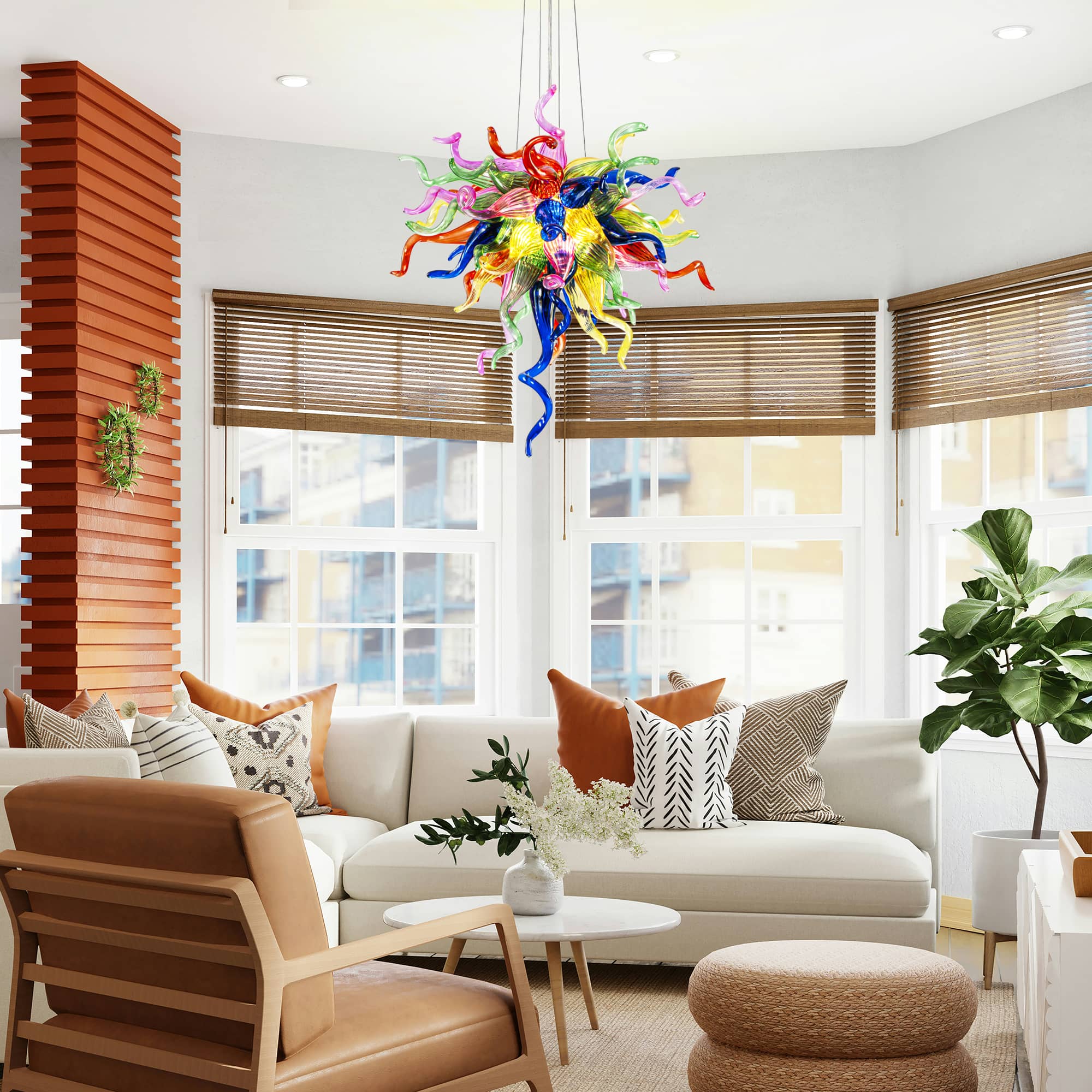 Multi-Colors Blown Glass Chandelier Chihuly Style