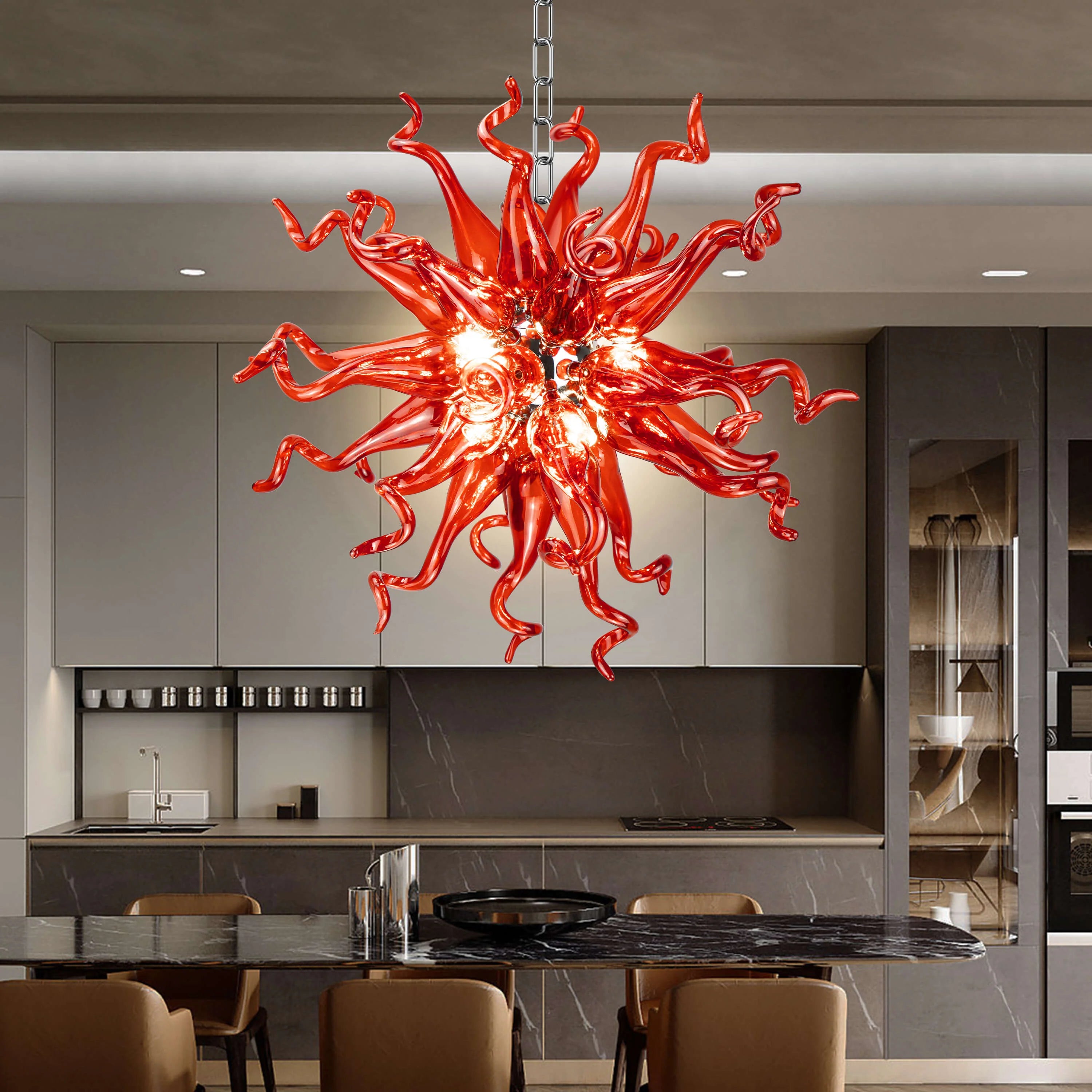 Sputnik Blown Glass Chandelier Red Color D20 inch