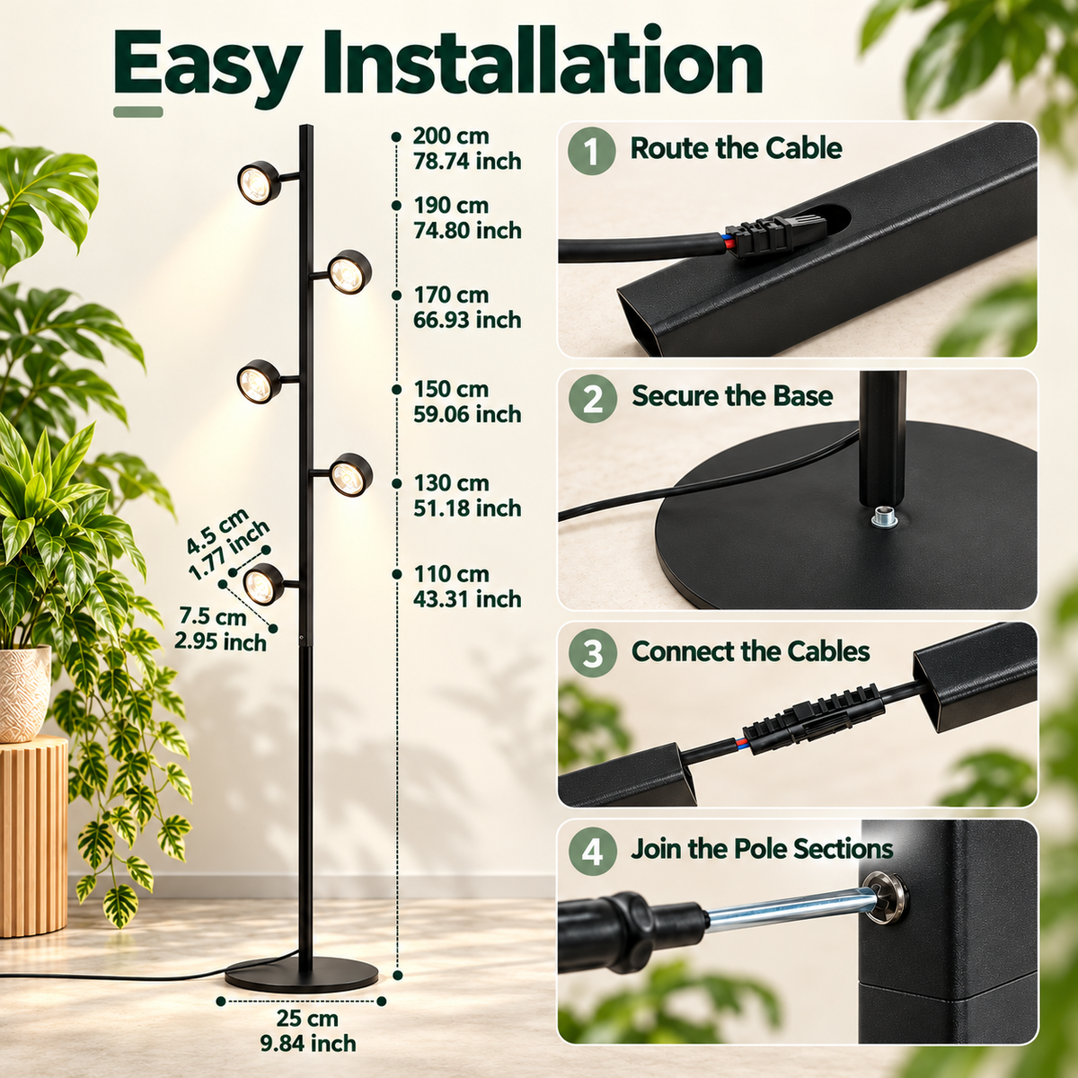 Full Spectrum Multi-Head LED Floor Grow Light for Indoor Plants - G15