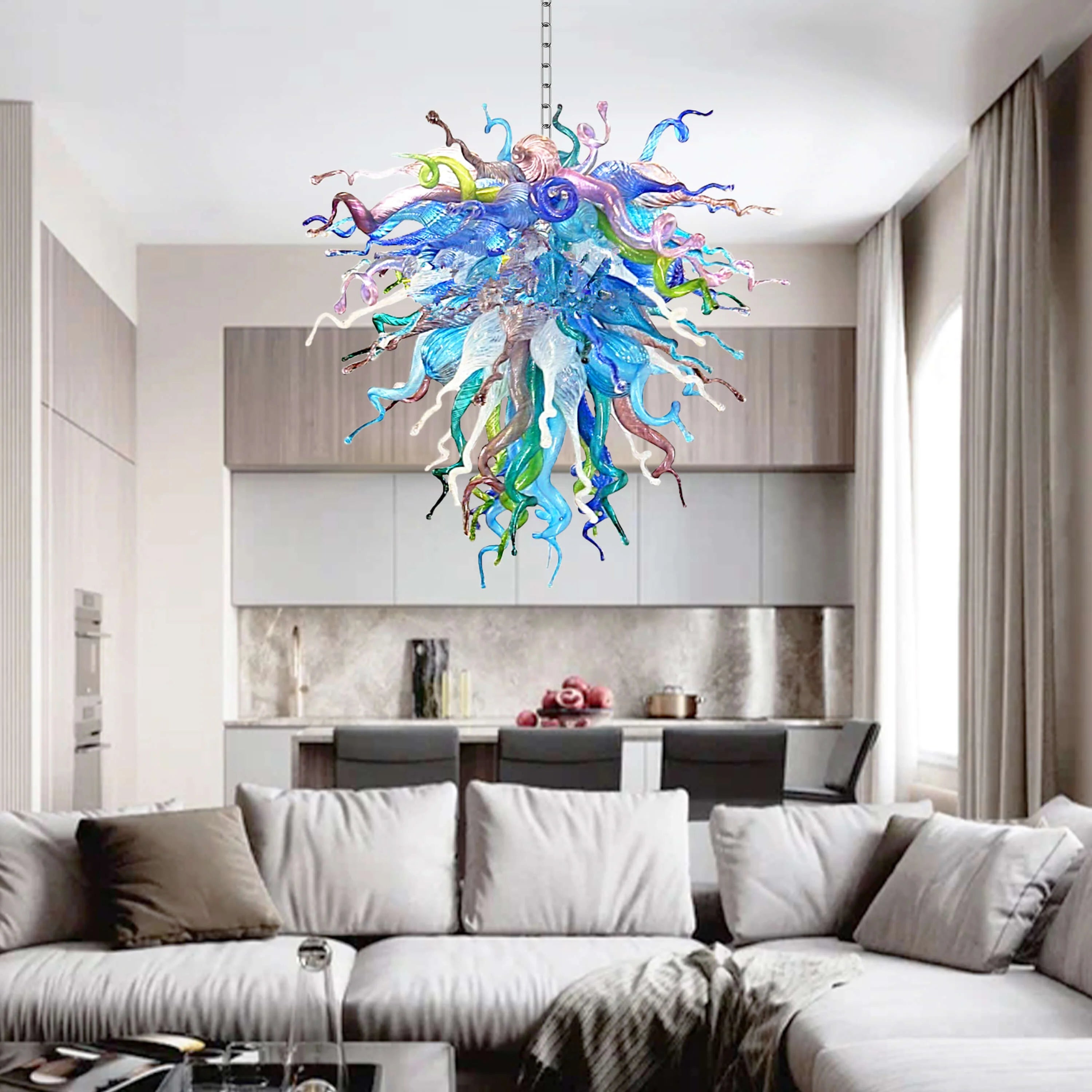 Style Blown Glass Chandelier Colorful Curly Glass
