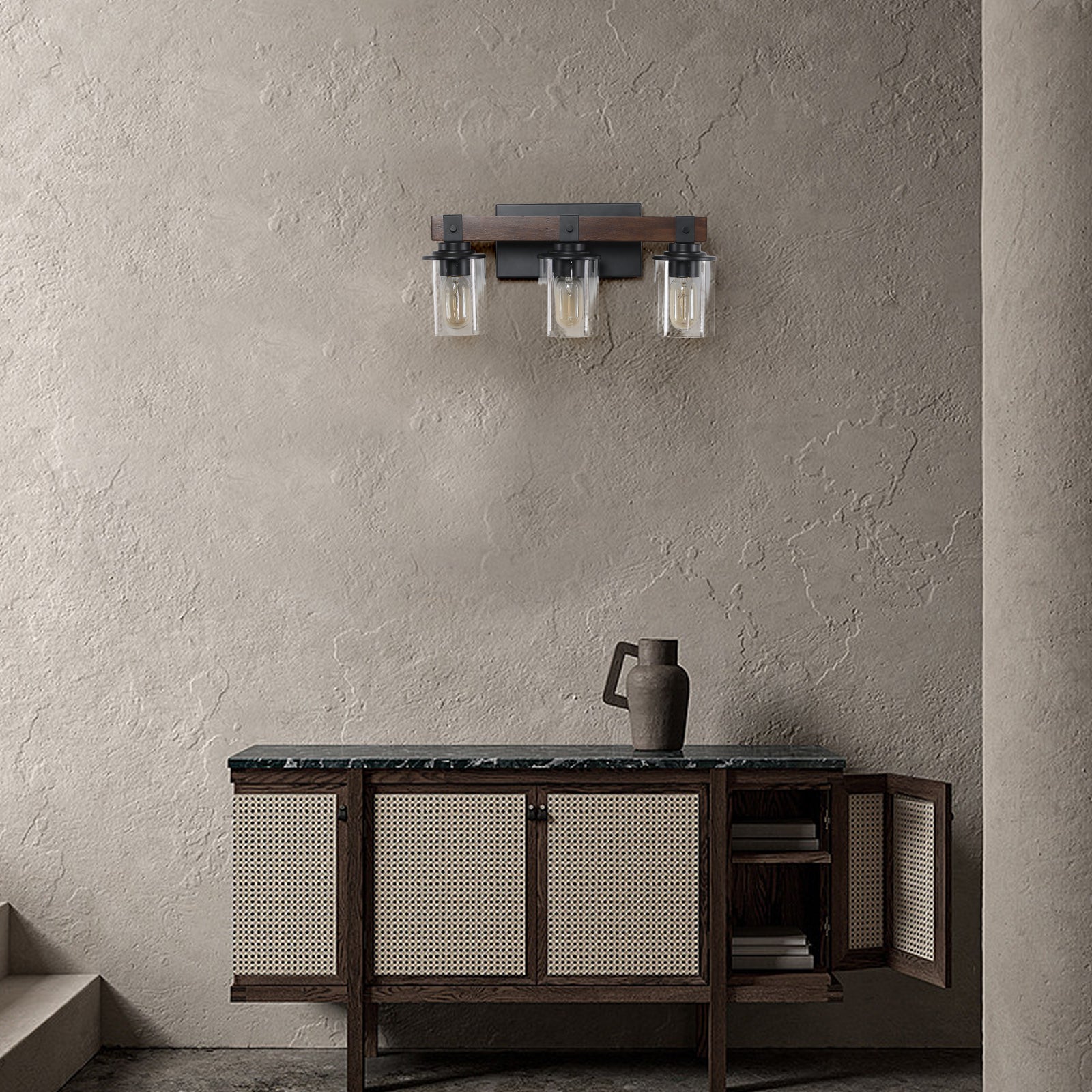 19" Rustic 3-Light Vanity Light Industrial Bathroom Wall Sconce