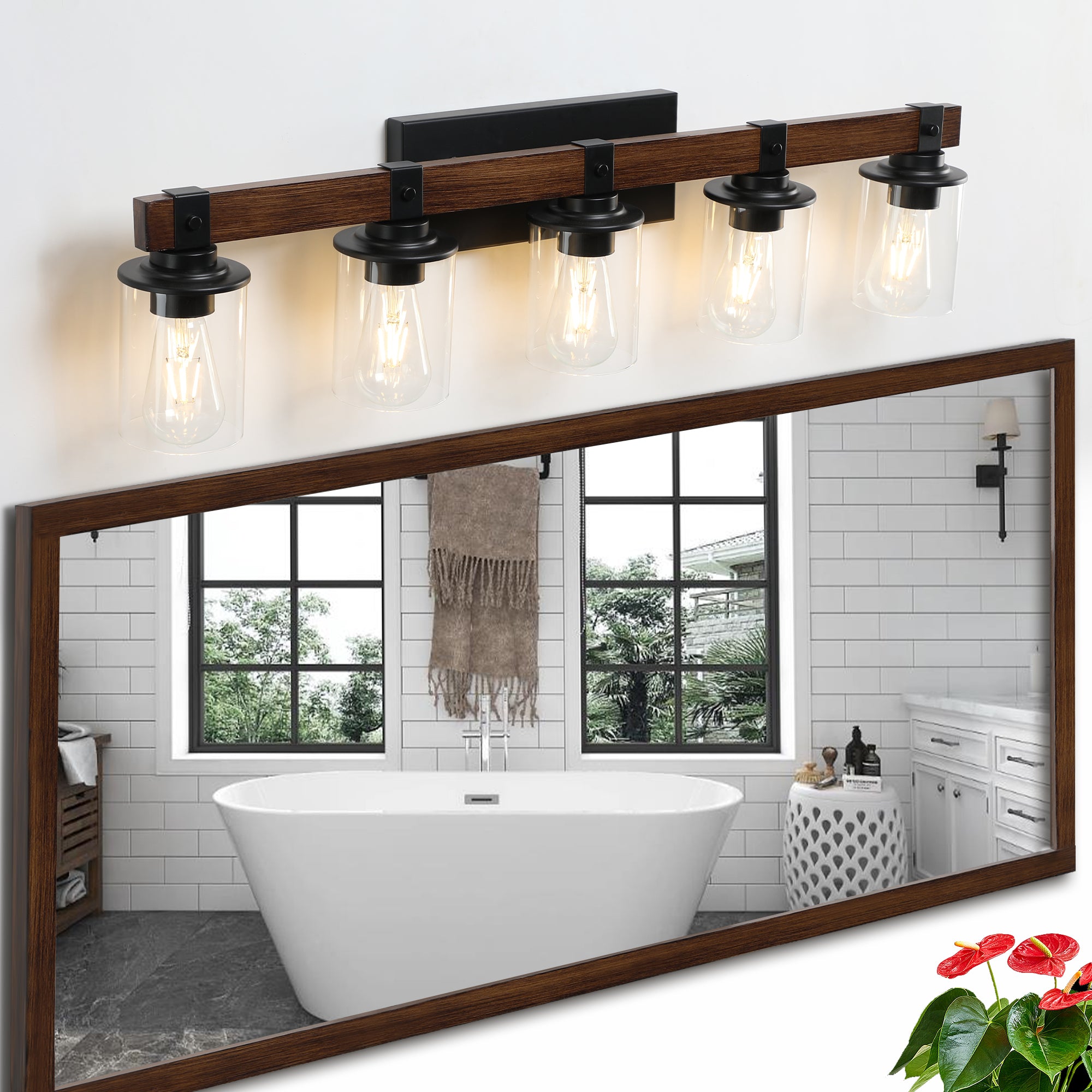 35" Rustic 5-Light Vanity Light Industrial Bathroom Wall Sconce