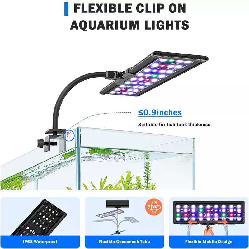 LED Aquarium Light 24/7 Mode Clip on Fish Tank Light with Memory Function