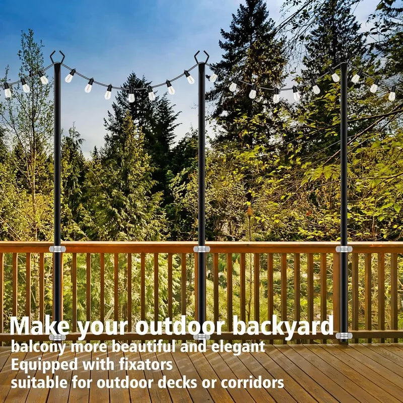 4 Pack 10Ft String Hanging Light Poles with Fork For Outdoor Patio Backyard