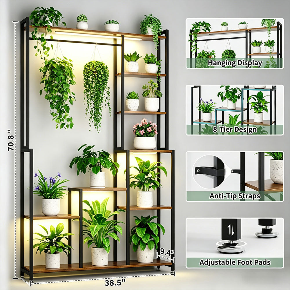 71 Inches Tall Plant Shelf 8 Tiered Heavy-Duty Metal Plant Stand