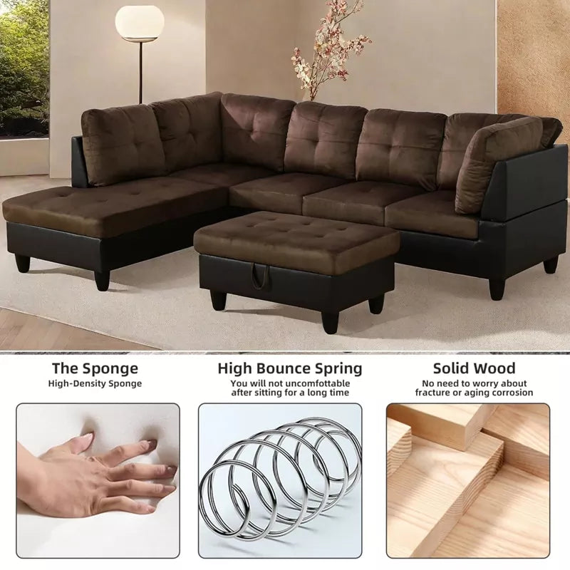 L Shaped Sectional Couches Sofa with Ottoman Storage