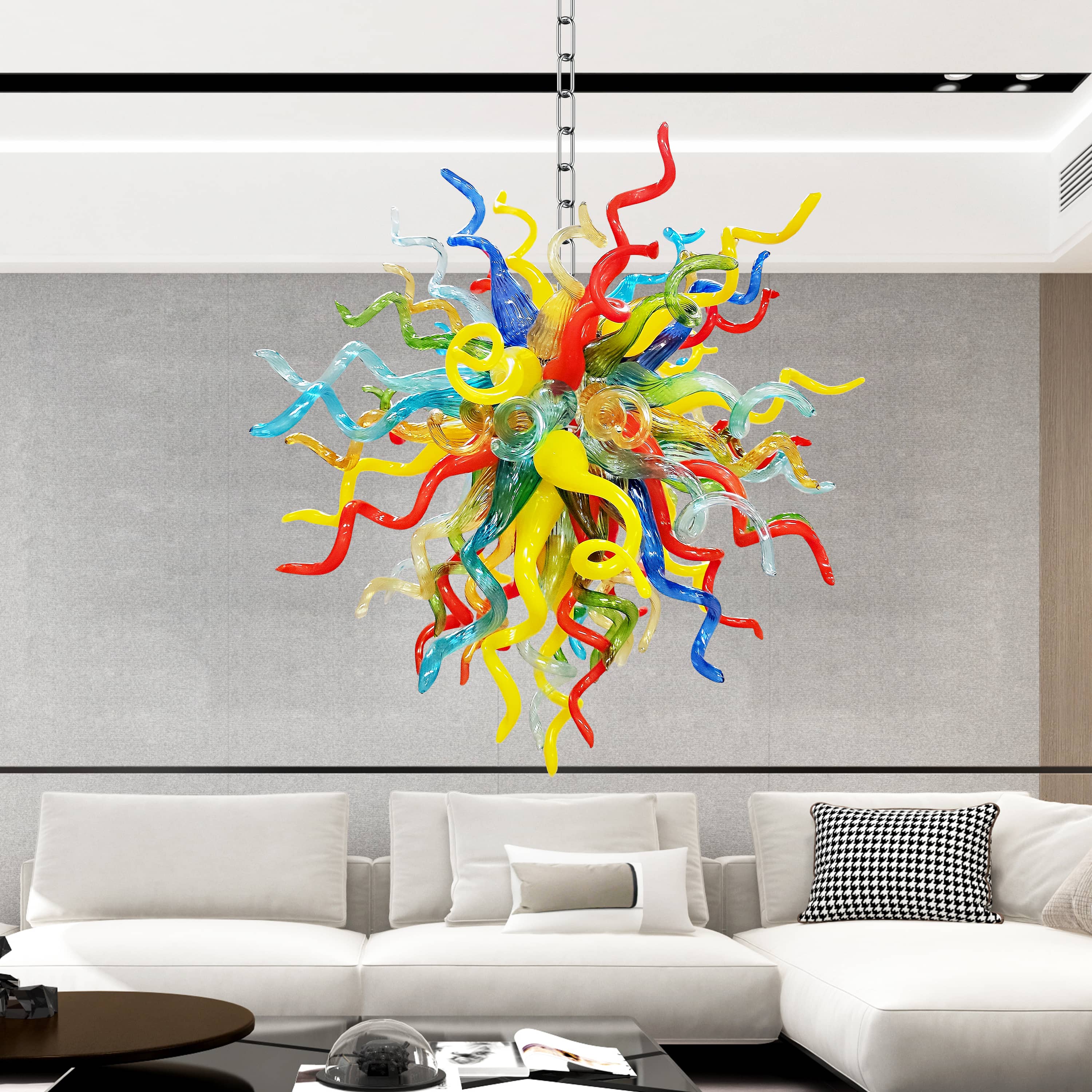 Chihuly Style Blown Glass Chandelier Multi-Color