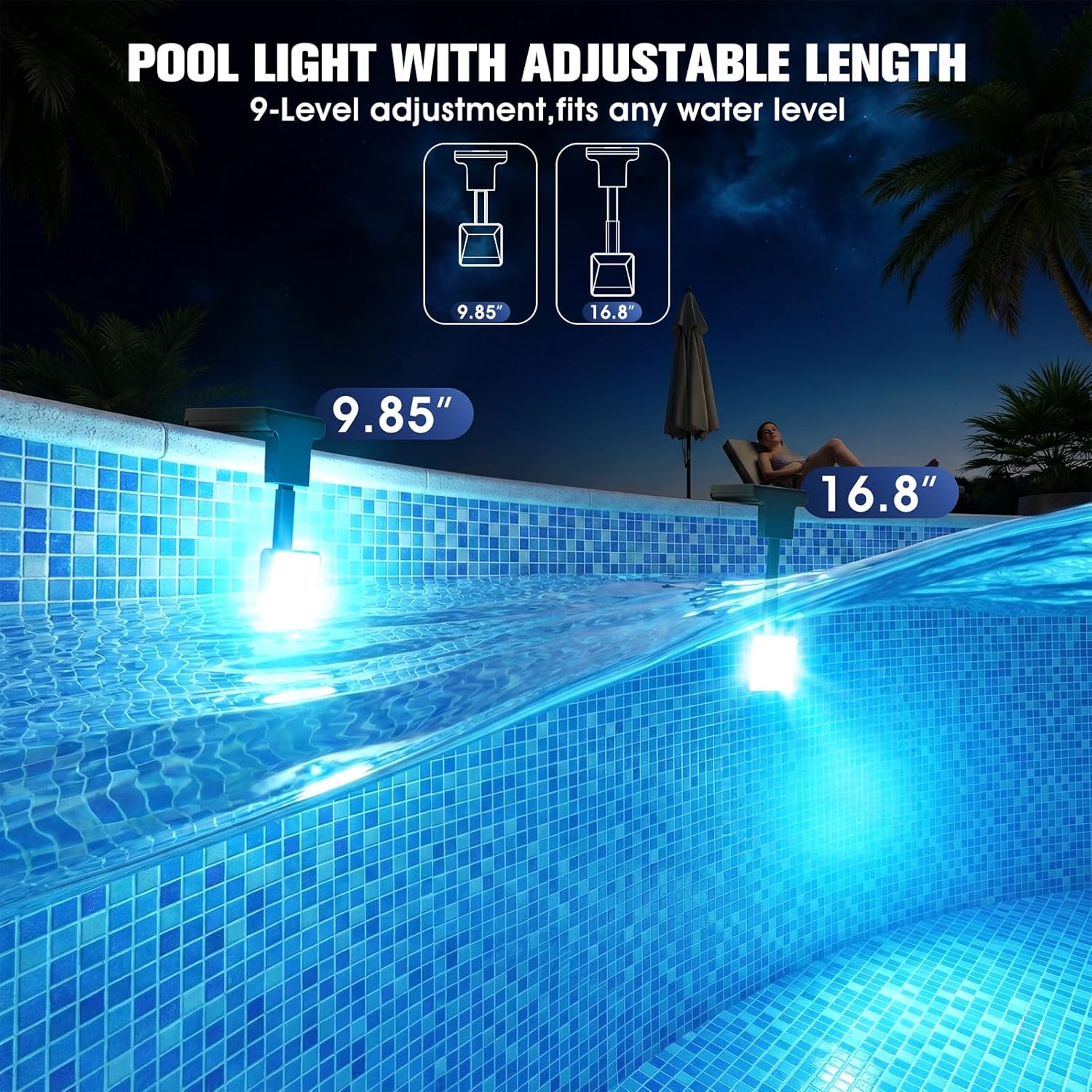 Solar Pool Lights for Inground Pools Upgraded with LCD Pool Thermometer