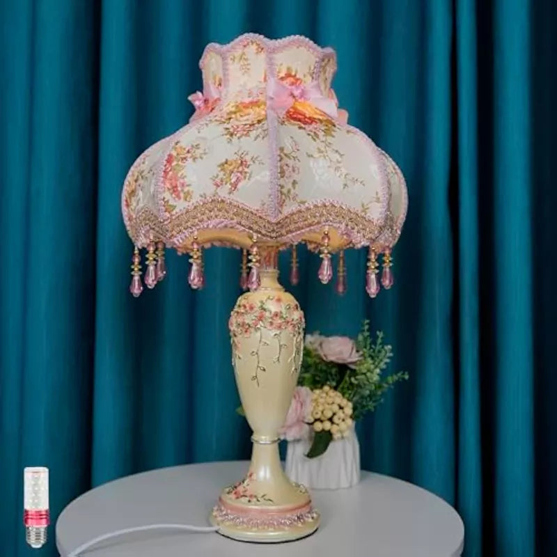 Antique Flower Decorative Table Lamp with Fabric Lampshade