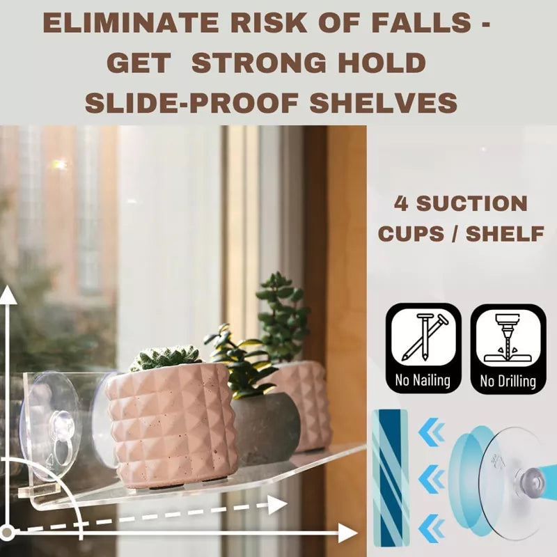 Slide-Proof 3 Pack Suction Cup Window Shelves for Plants