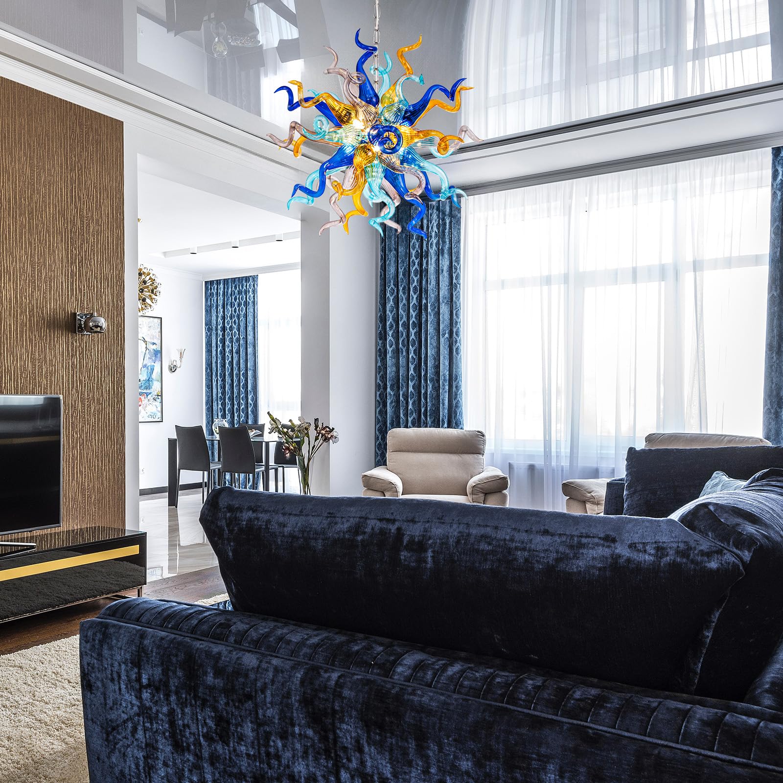 Sputnik Blown Glass Chandelier Multi-color Chihuly Style