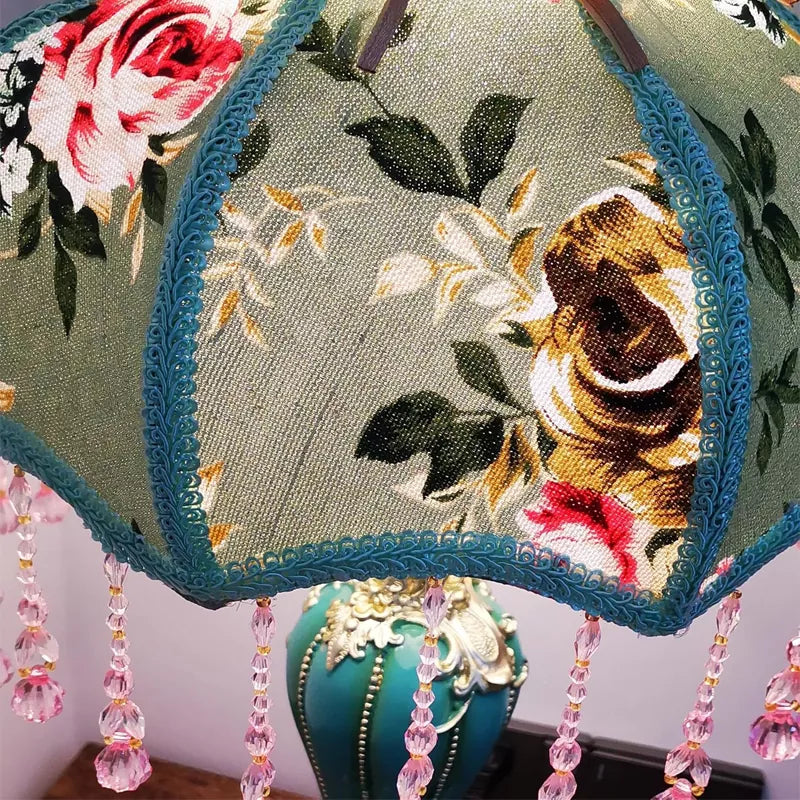 Floral Victorian Lamp Green Fabric Table Lamp