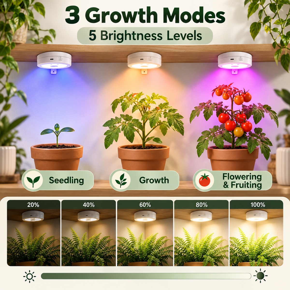 4 Pack Rechargeable Magnetic Grow Lights Full Spectrum Indoor Plants