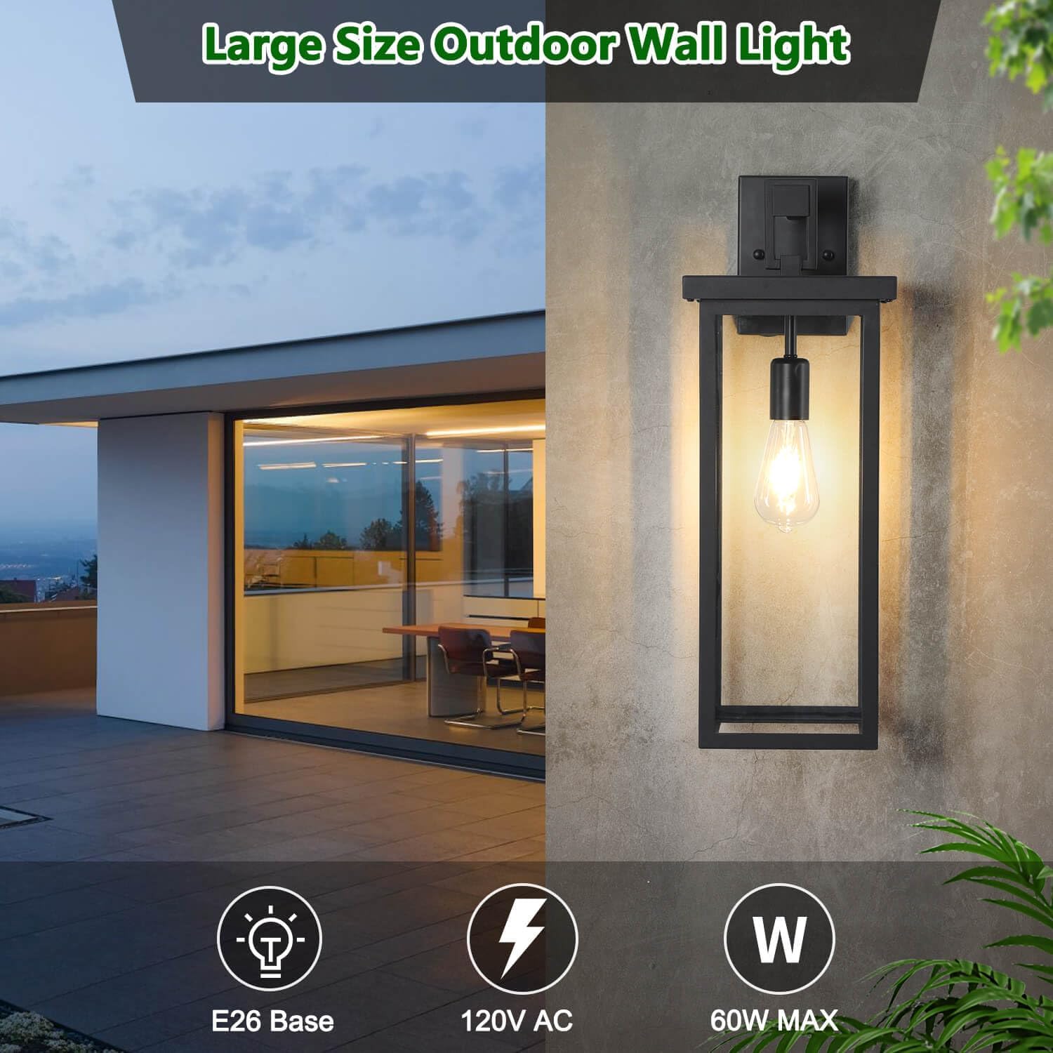 2 Pack Large Size Outdoor Wall Lantern Exterior Wall Light Fixture