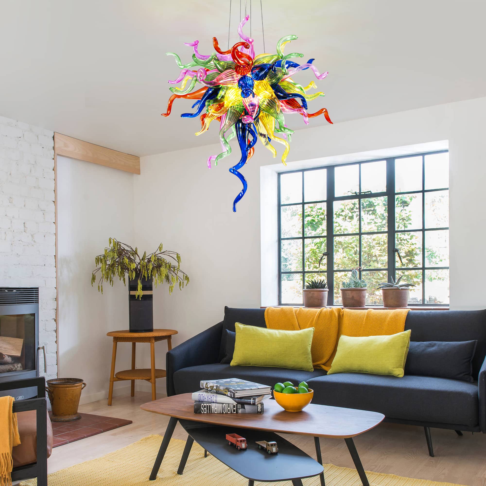 Multi-Colors Blown Glass Chandelier Chihuly Style