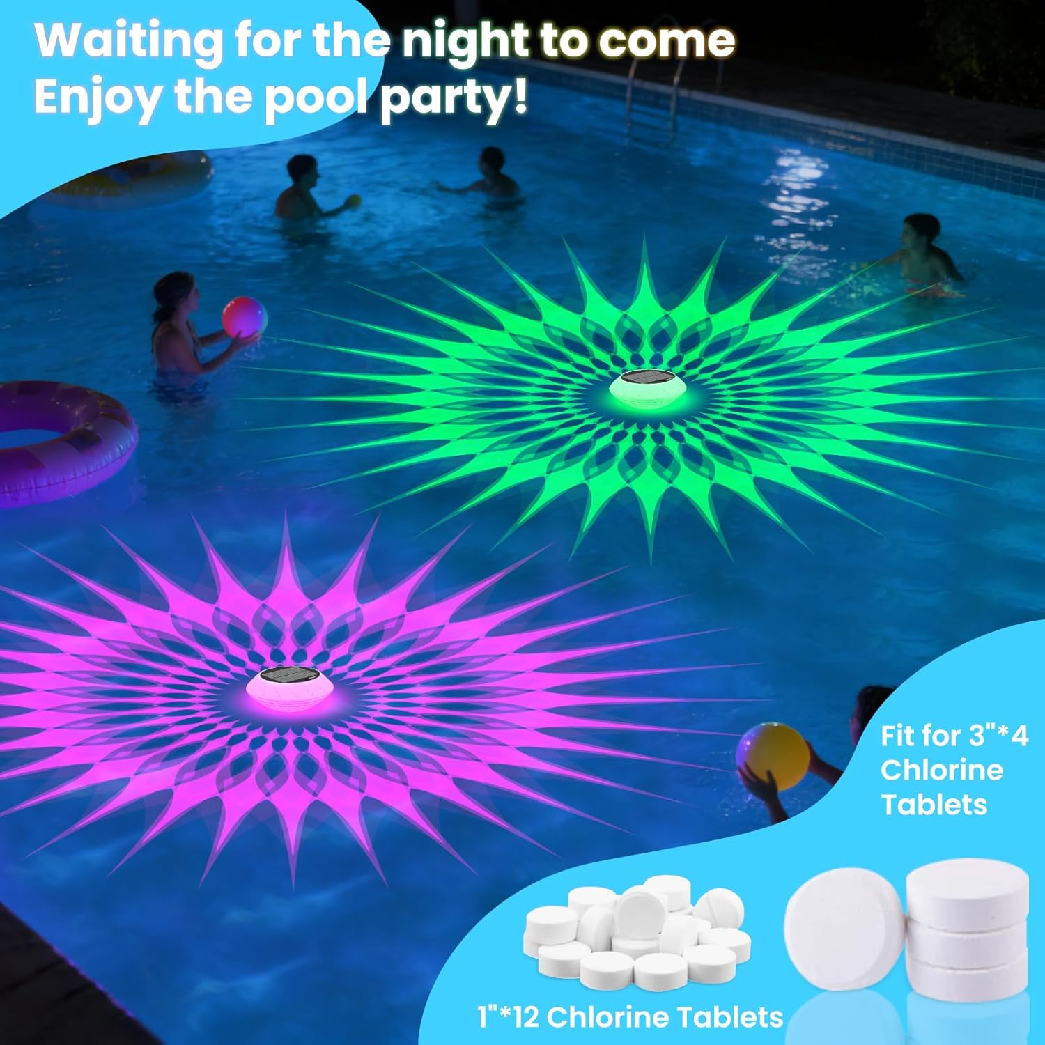 2026 Upgrade Solar Pool Chlorine Floater 3 Inch Tablets (2 Packs)