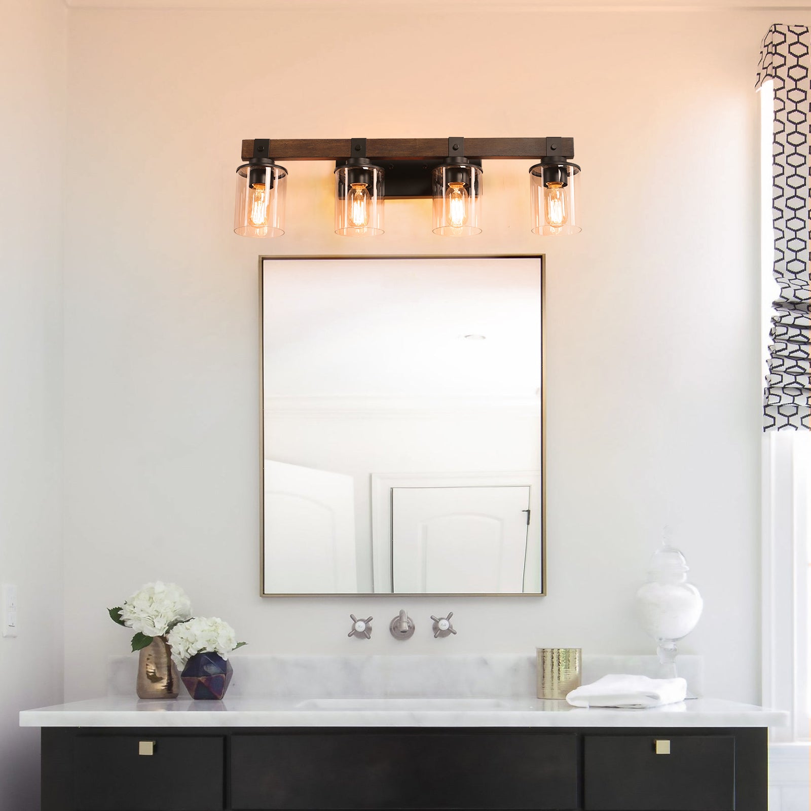 27" Rustic 4-Light Vanity Light Industrial Bathroom Wall Sconce