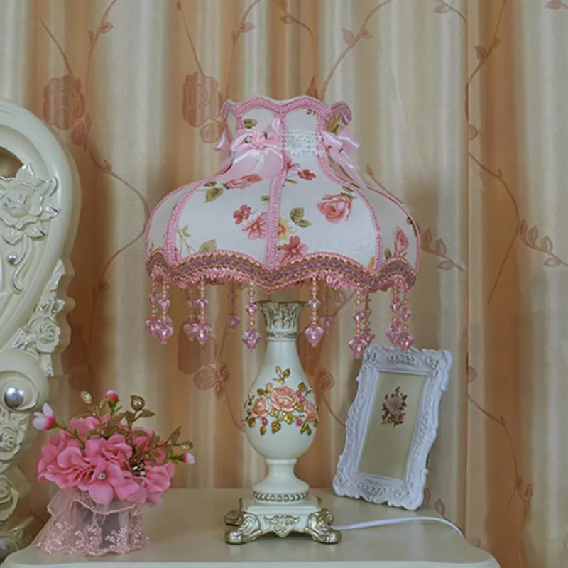 Floral Victorian Lamp Green Fabric Table Lamp