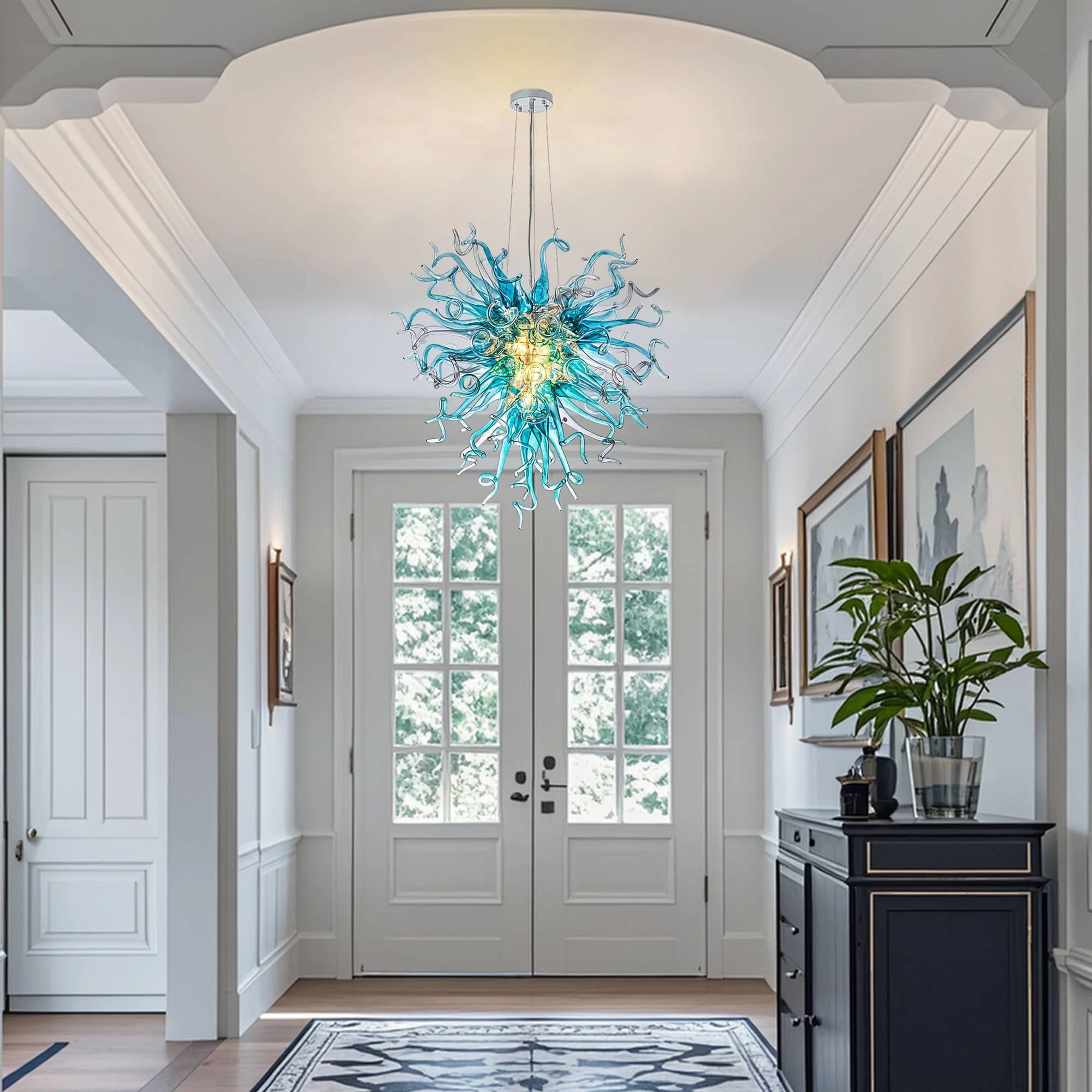 Chihuly Style Blown Glass Chandeliers Blue Color Heart Shape -B