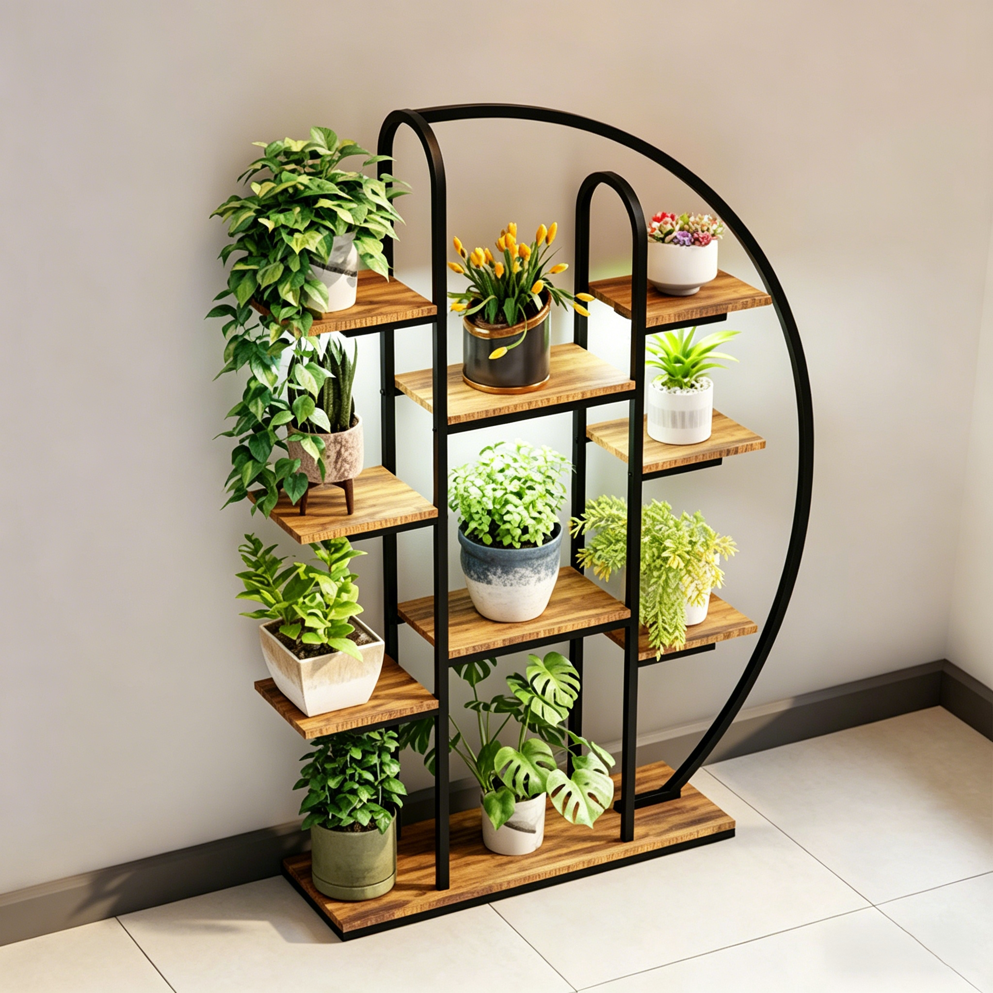 62.2 Inch Tall 9 Tier Metal Indoor Plant Stand with Grow Lights