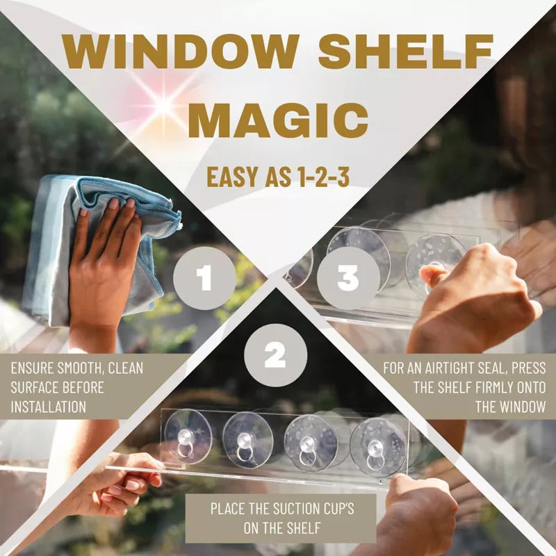 Slide-Proof 3 Pack Suction Cup Window Shelves for Plants