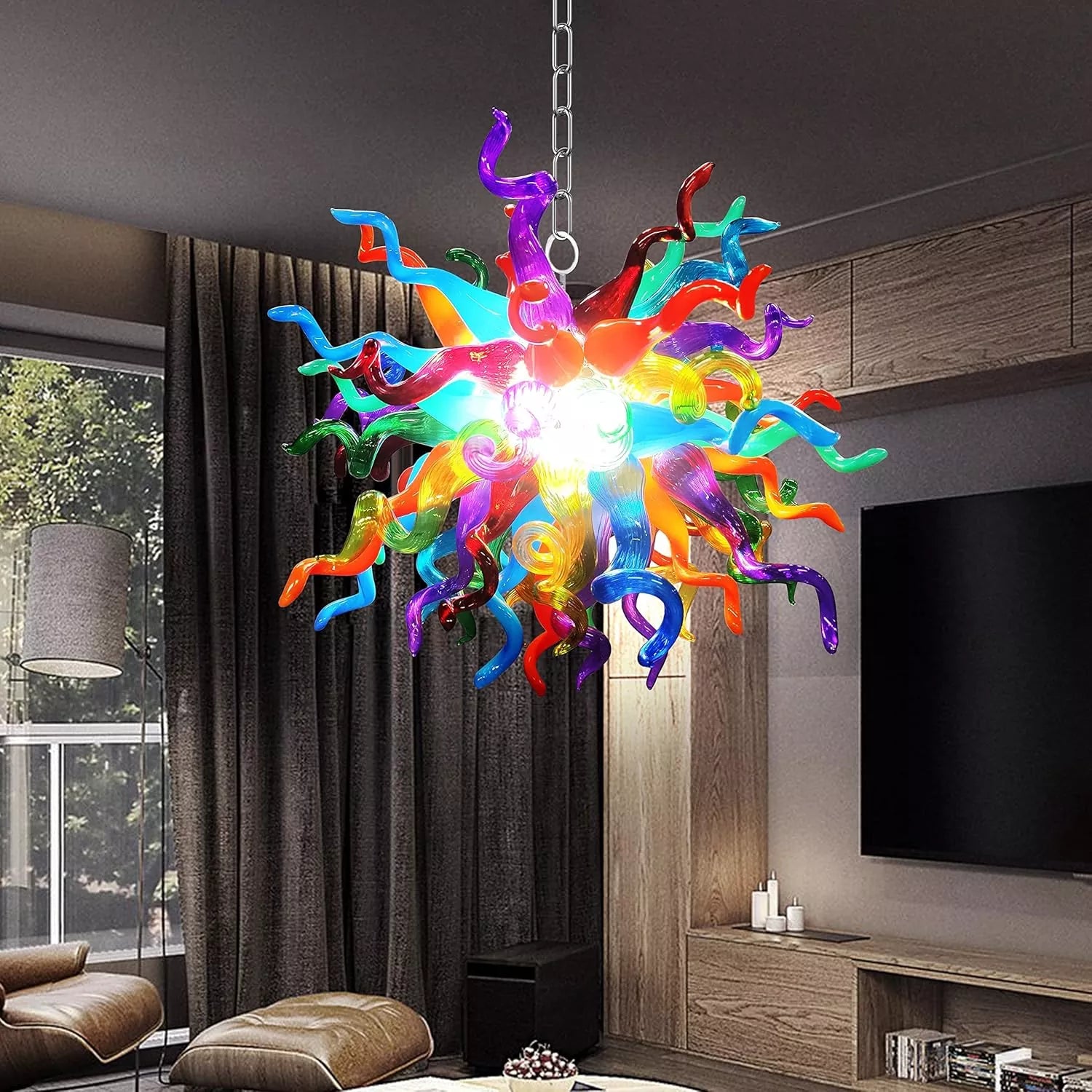 Chihuly Style Blown Glass Chandelier Multi Colors