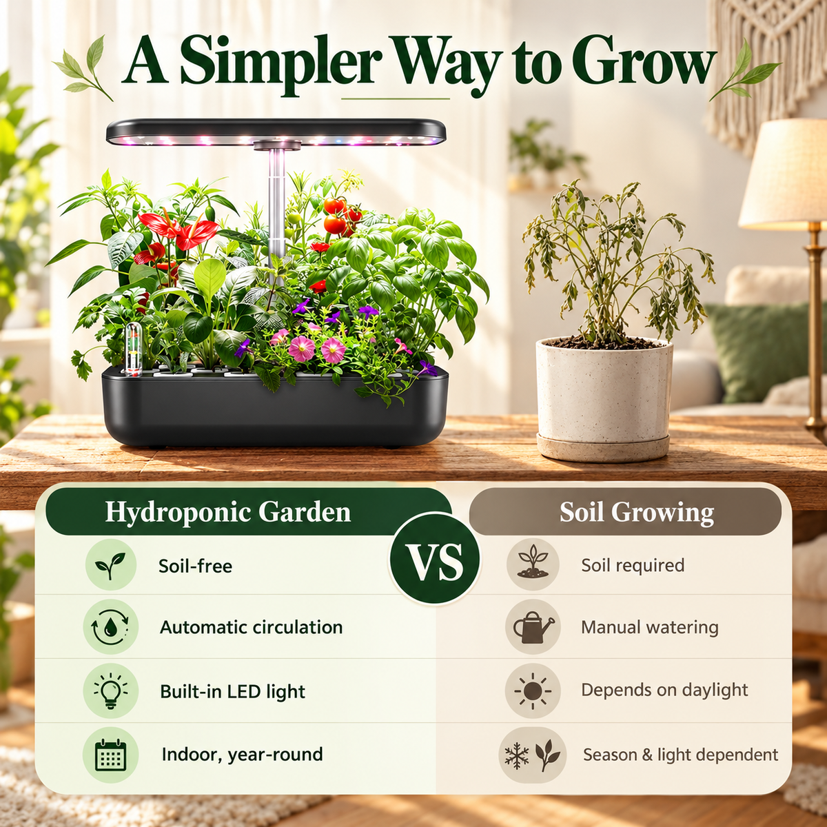 Hydroponics Growing System Kit 12 Pods with 24W LED Grow Light