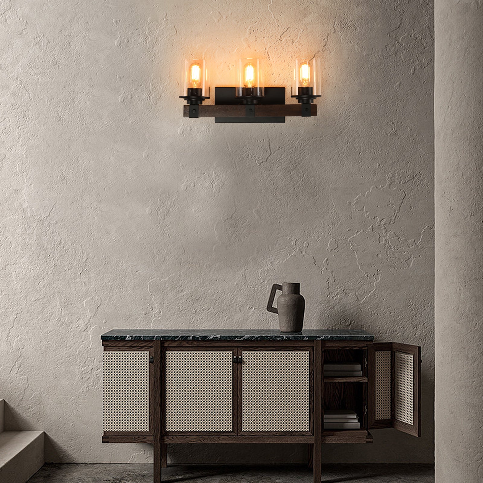 19" Rustic 3-Light Vanity Light Industrial Bathroom Wall Sconce