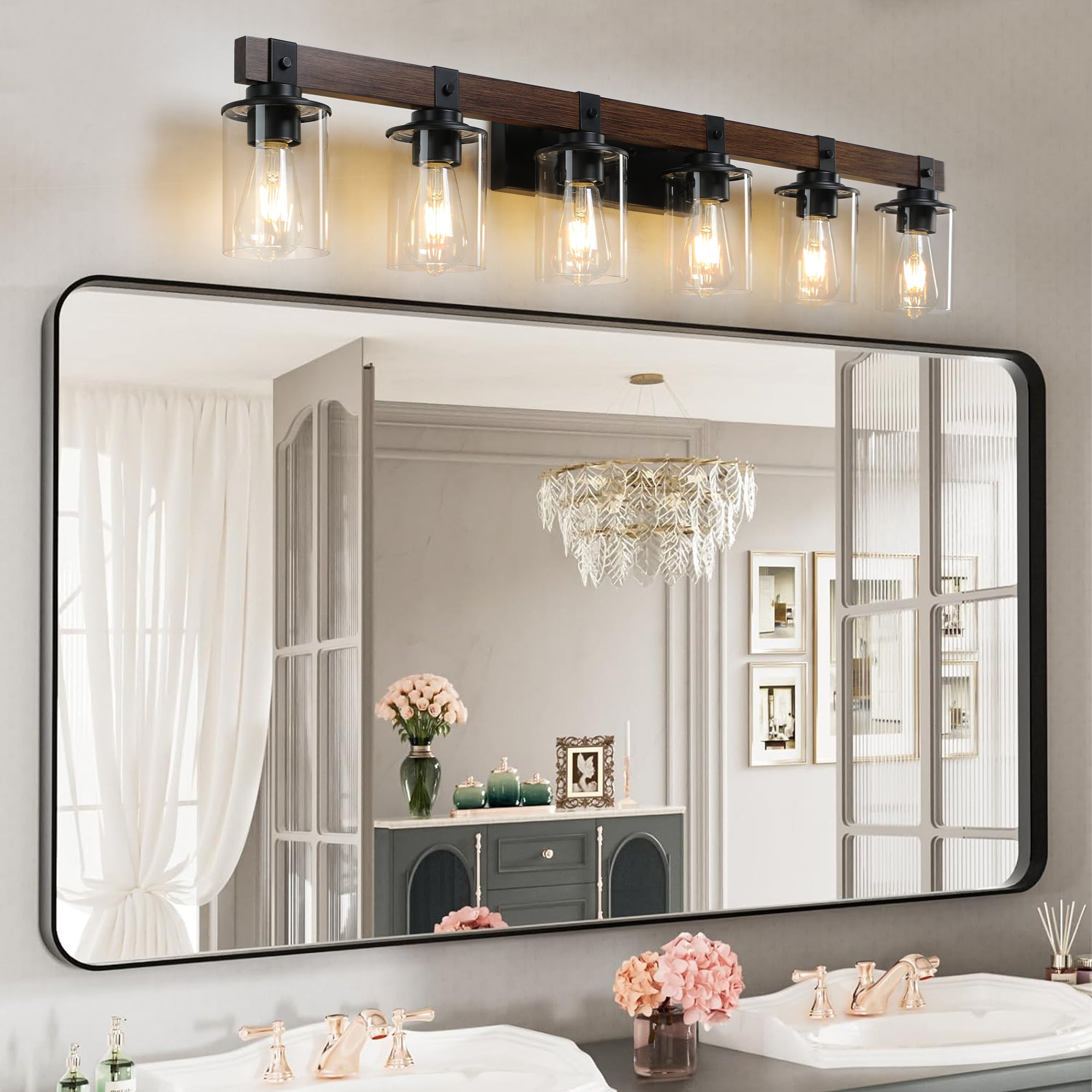 42" Rustic 6-Light Vanity Light Industrial Bathroom Wall Sconce