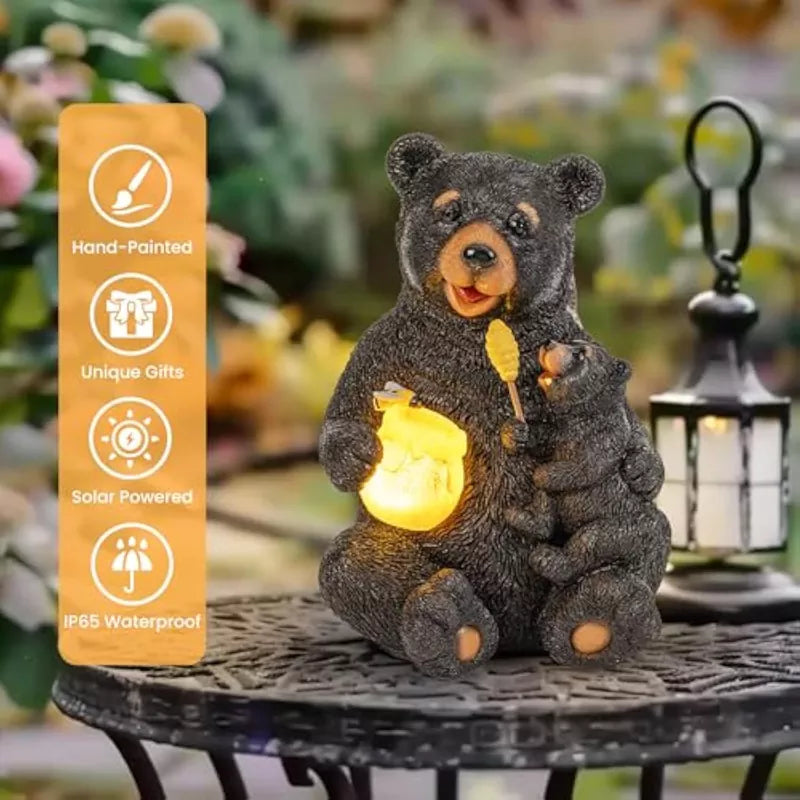 Solar Garden Statues Loving Bear Figurine Lights for Outside