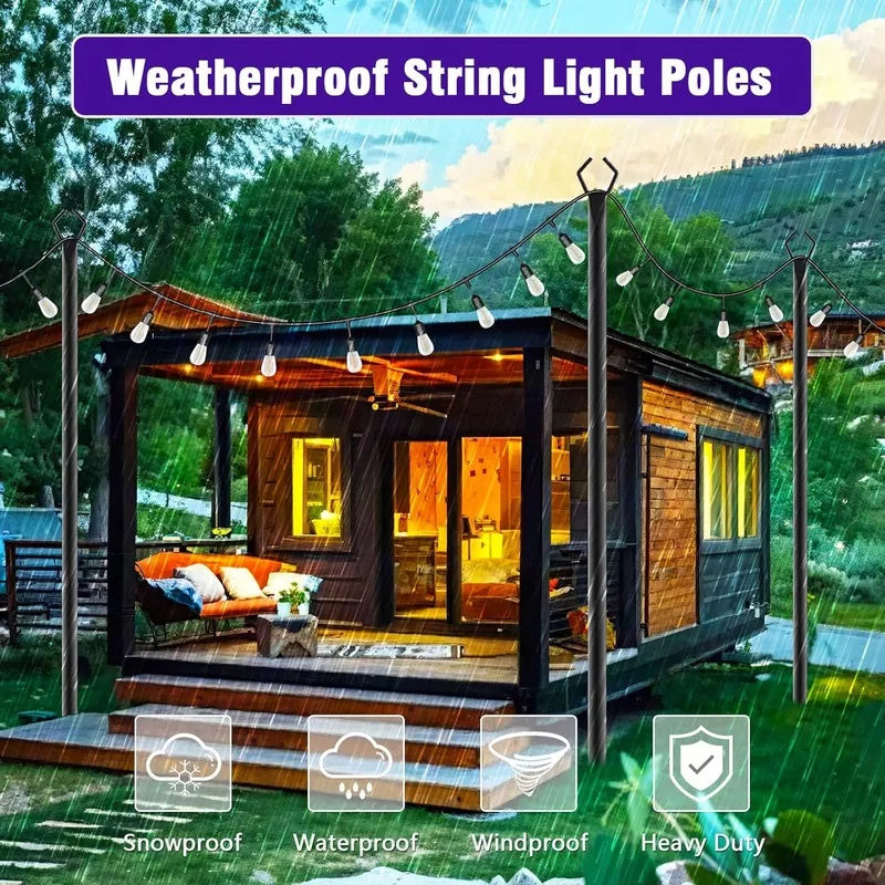 4 Pack 10Ft String Hanging Light Poles with Fork For Outdoor Patio Backyard