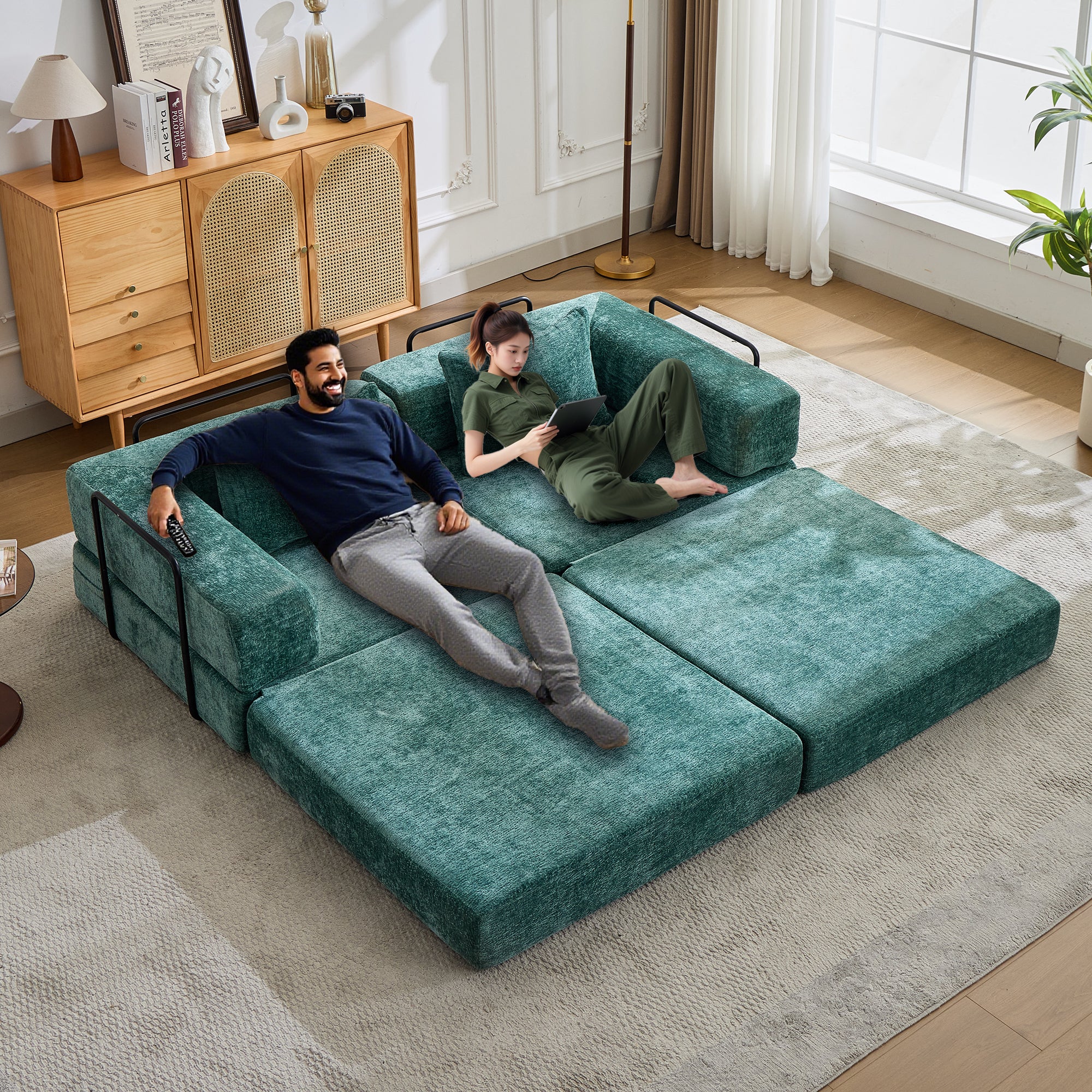Compression Sofa Convertible Floor Sofa Bed with Fixed-Shape Frame