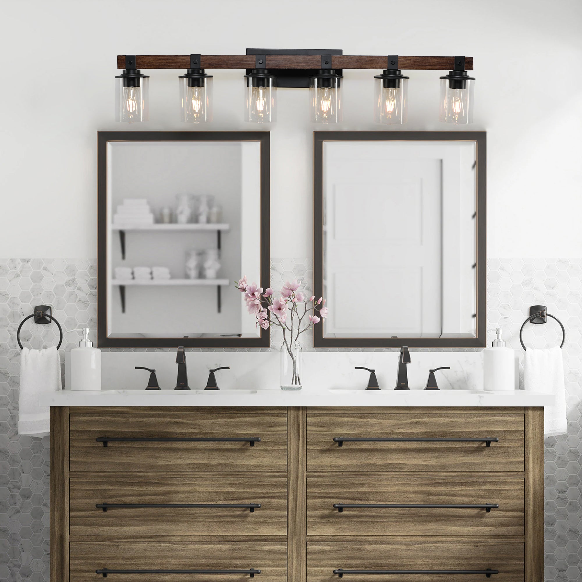 42" Rustic 6-Light Vanity Light Industrial Bathroom Wall Sconce